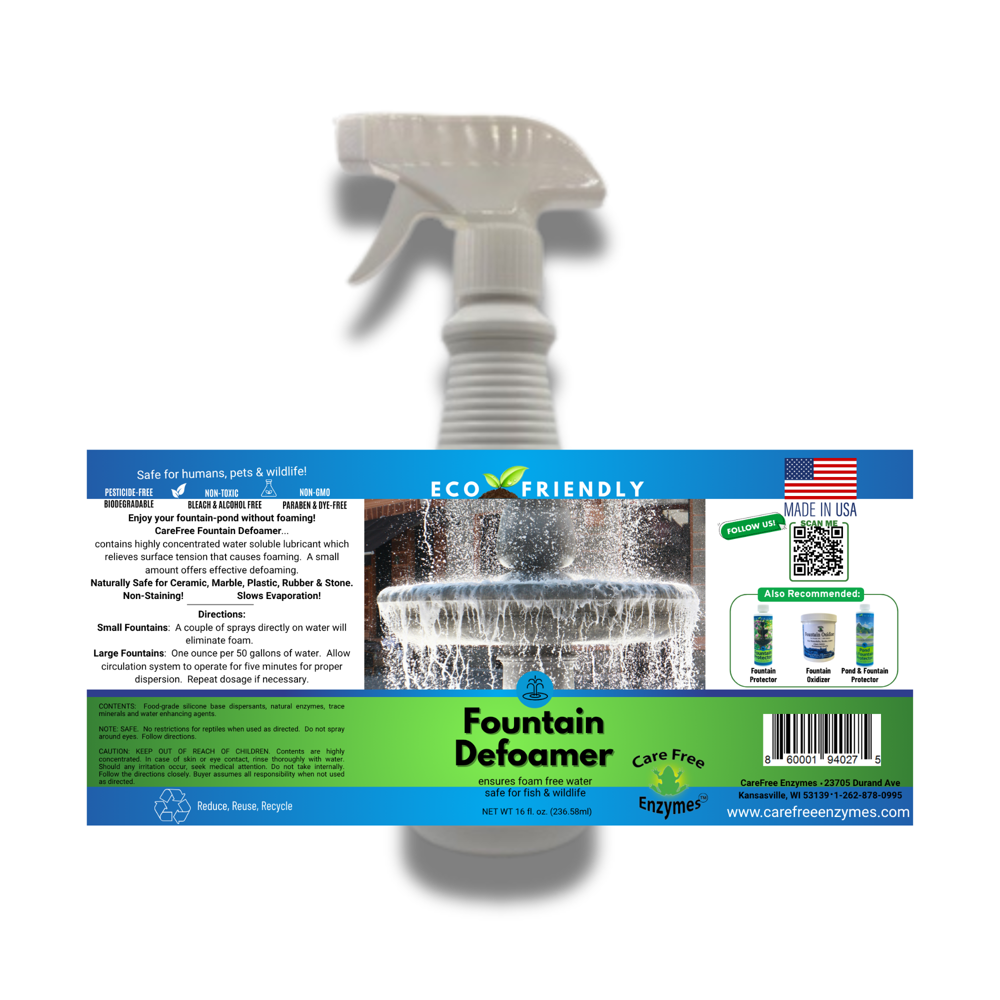 Fountain Defoamer Spray | Eliminates Foam Instantly | 16 oz