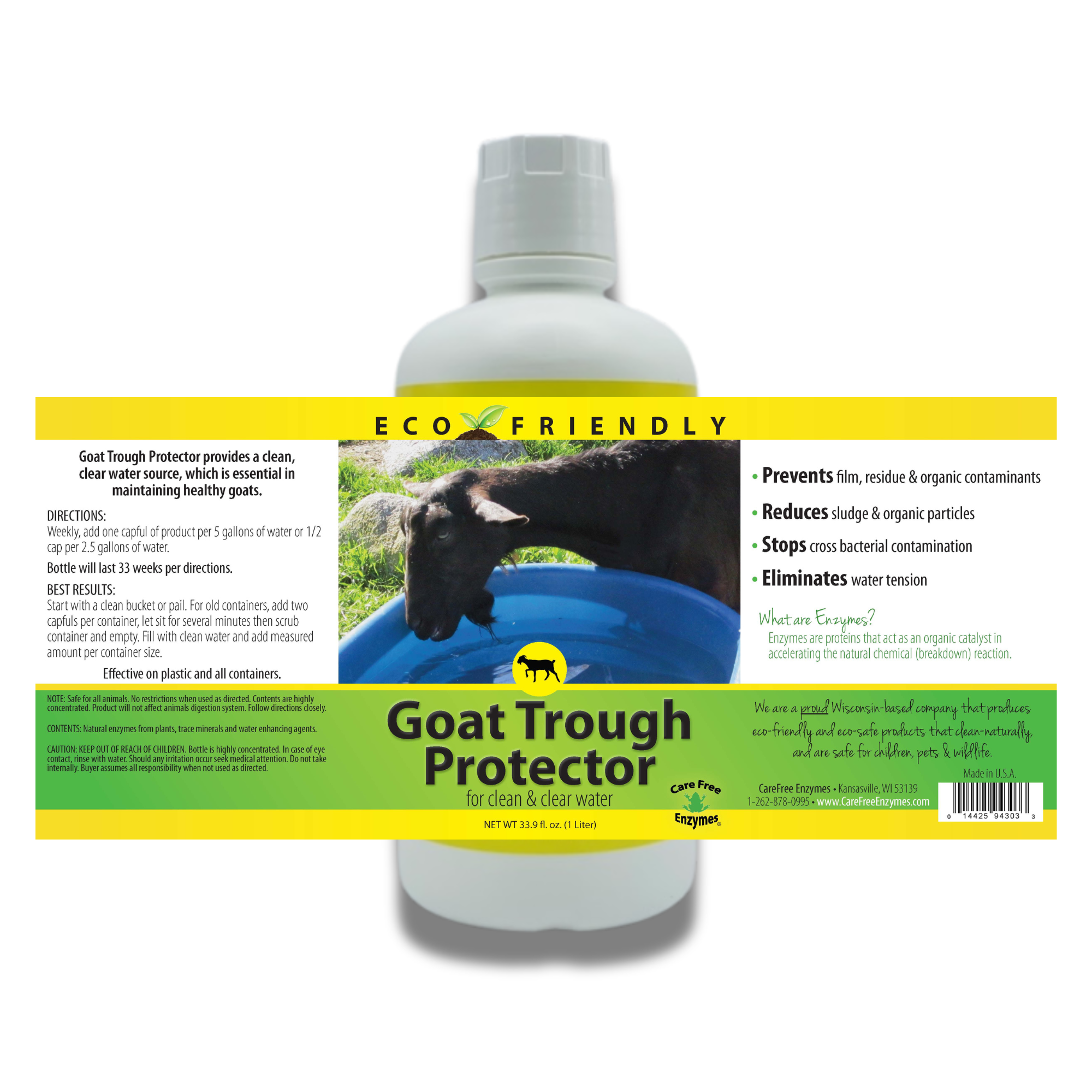 Natural Goat Water Trough Treatment | Prevents Slime & Algae | Goat Trough Protector | 33.9 oz
