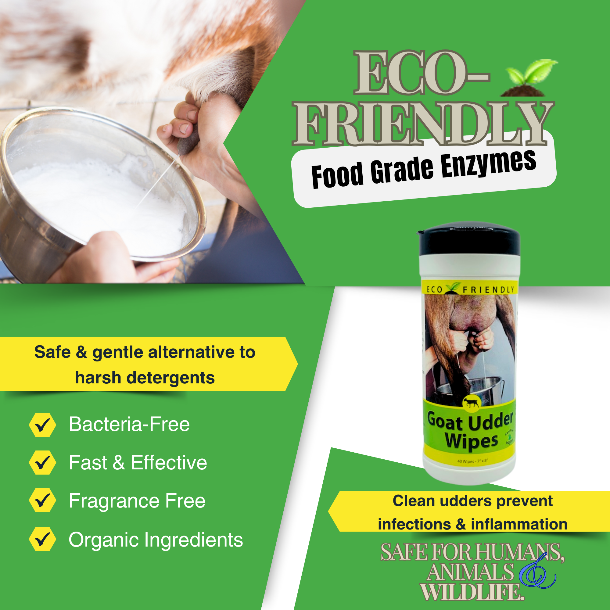Gentle Goat Udder Wipes for Milking | Pre-Milking Udder Prep | 40 Count
