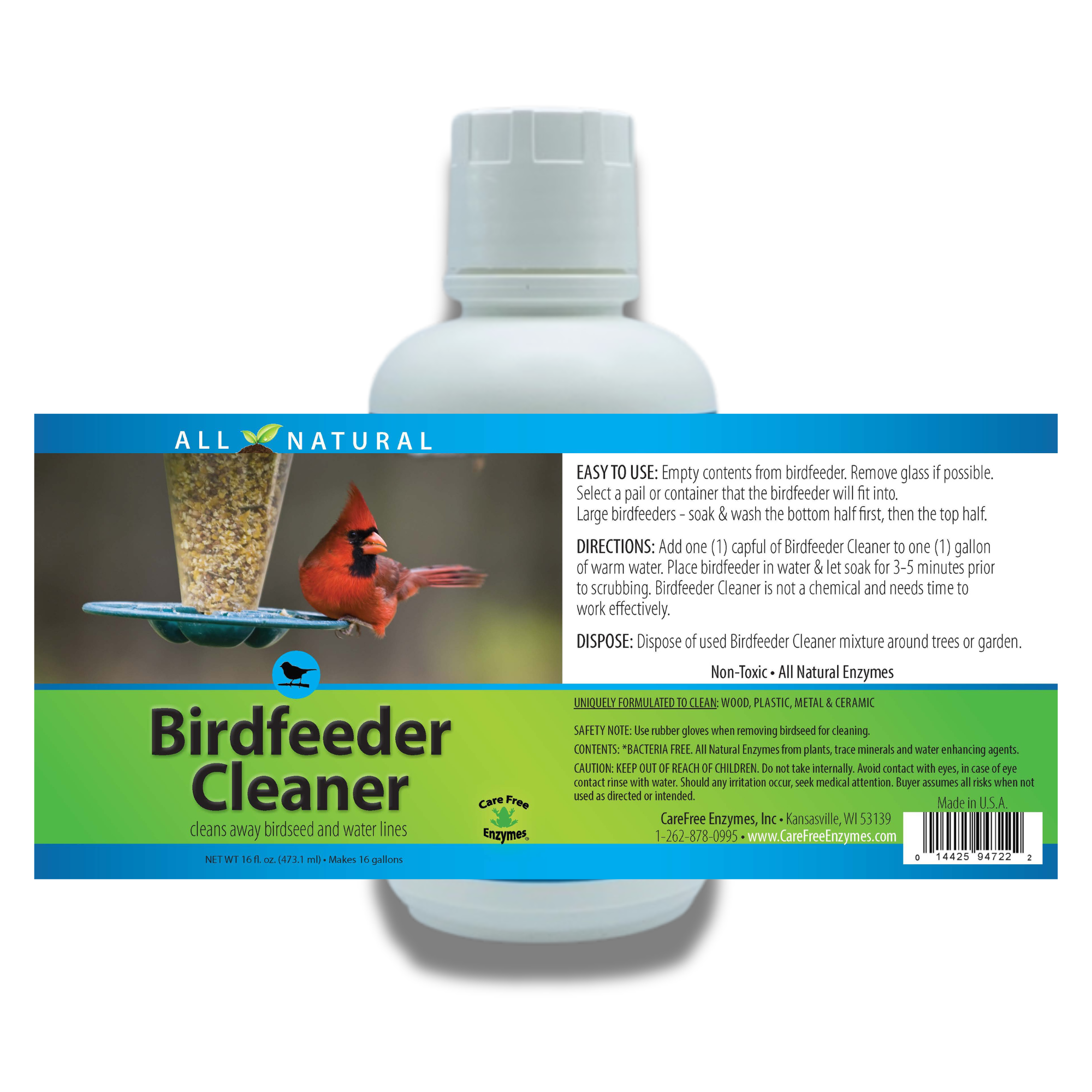 All-Natural Bird Feeder Cleaner & Protector | CareFree Enzymes Birdfeeder Cleaner | 16 oz & 33.9 oz