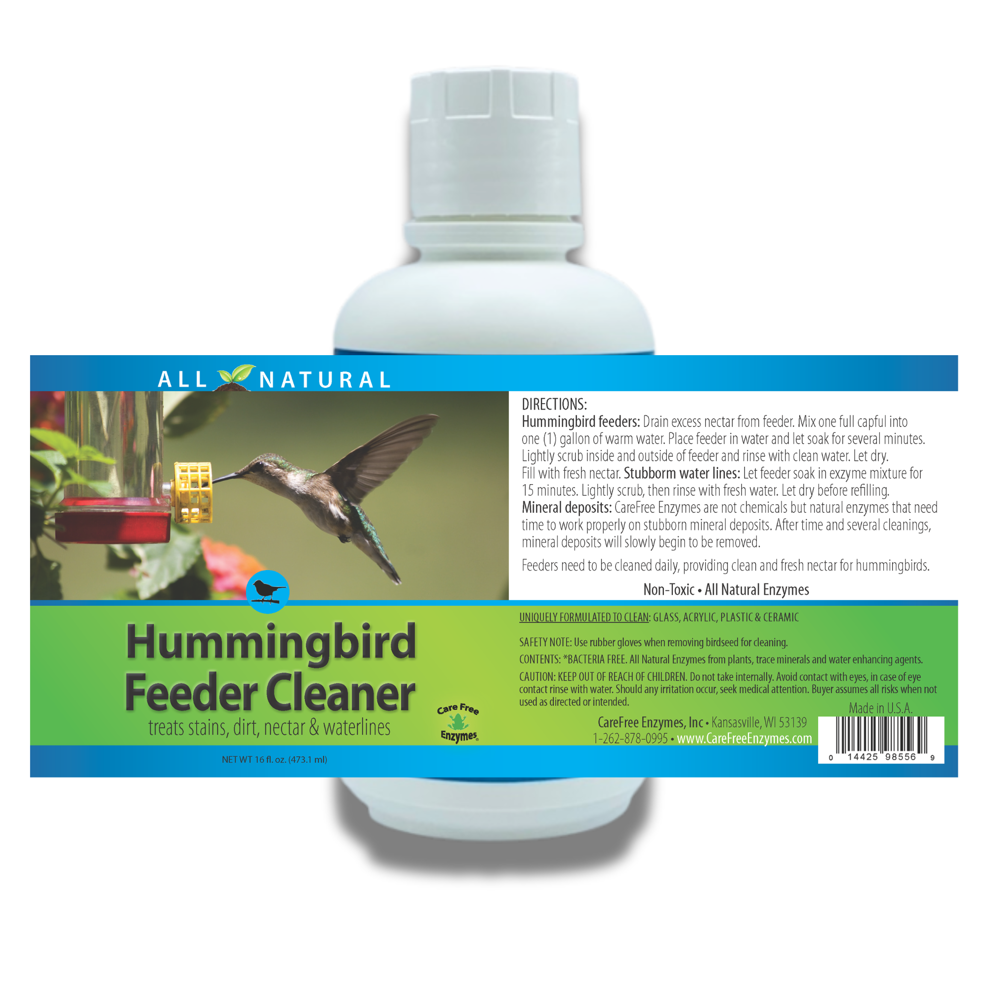 Natural Hummingbird Feeder Cleaner | Removes Nectar Mold Safely | 16 oz