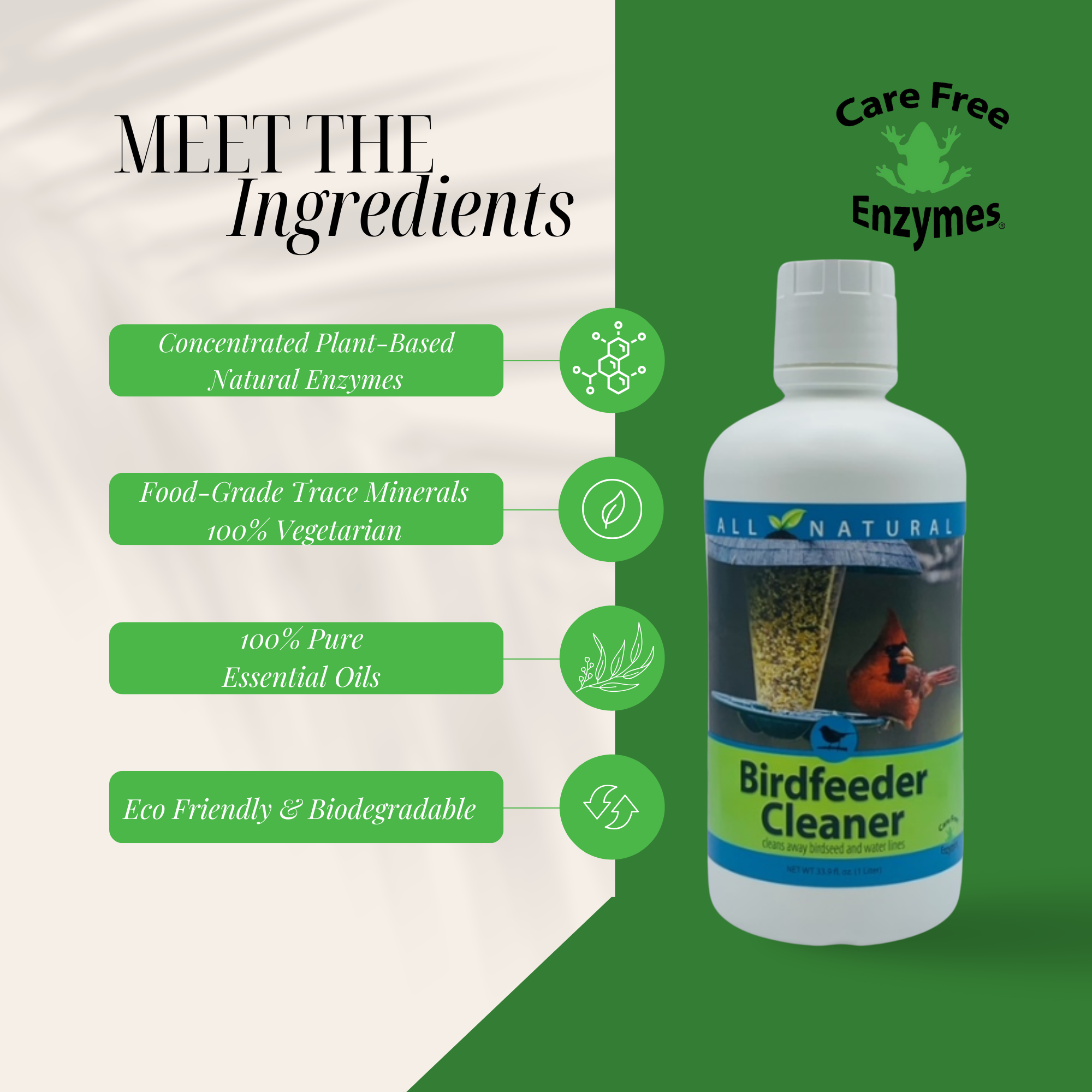 All-Natural Bird Feeder Cleaner & Protector | CareFree Enzymes Birdfeeder Cleaner | 16 oz & 33.9 oz