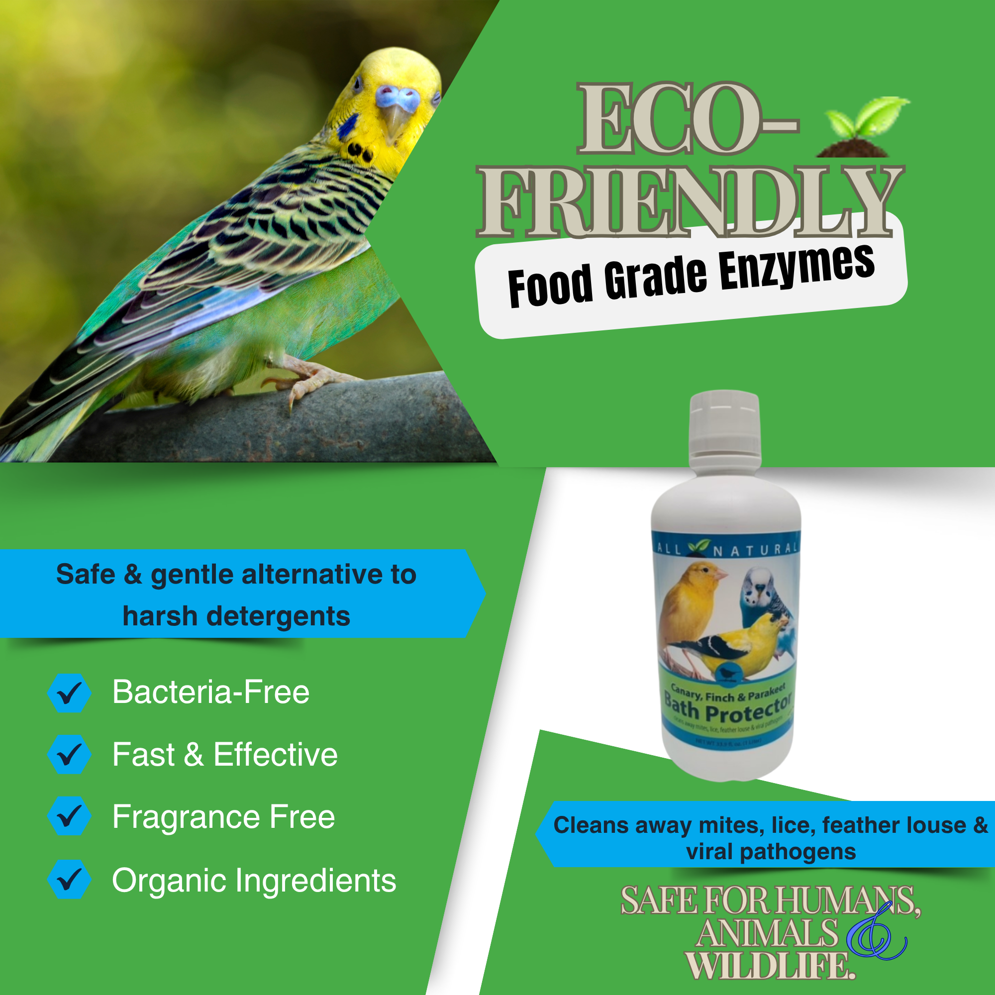 Pet Bird Bath Water Protector | For Canaries, Finches & Parakeets | 16 oz & 33.9 oz