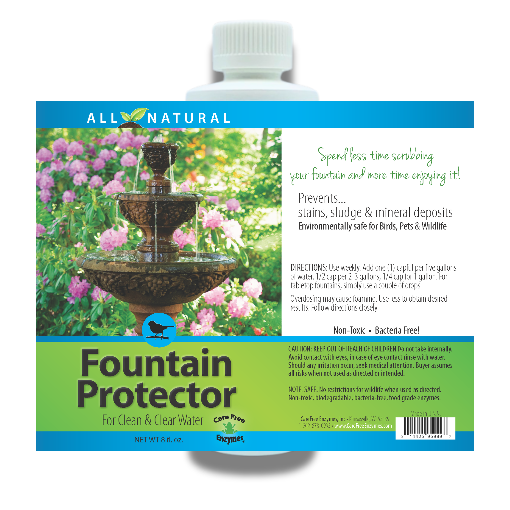 Fountain Protector & Cleaner | Prevents Algae, Slime & White Scale | 4 oz & 8 oz