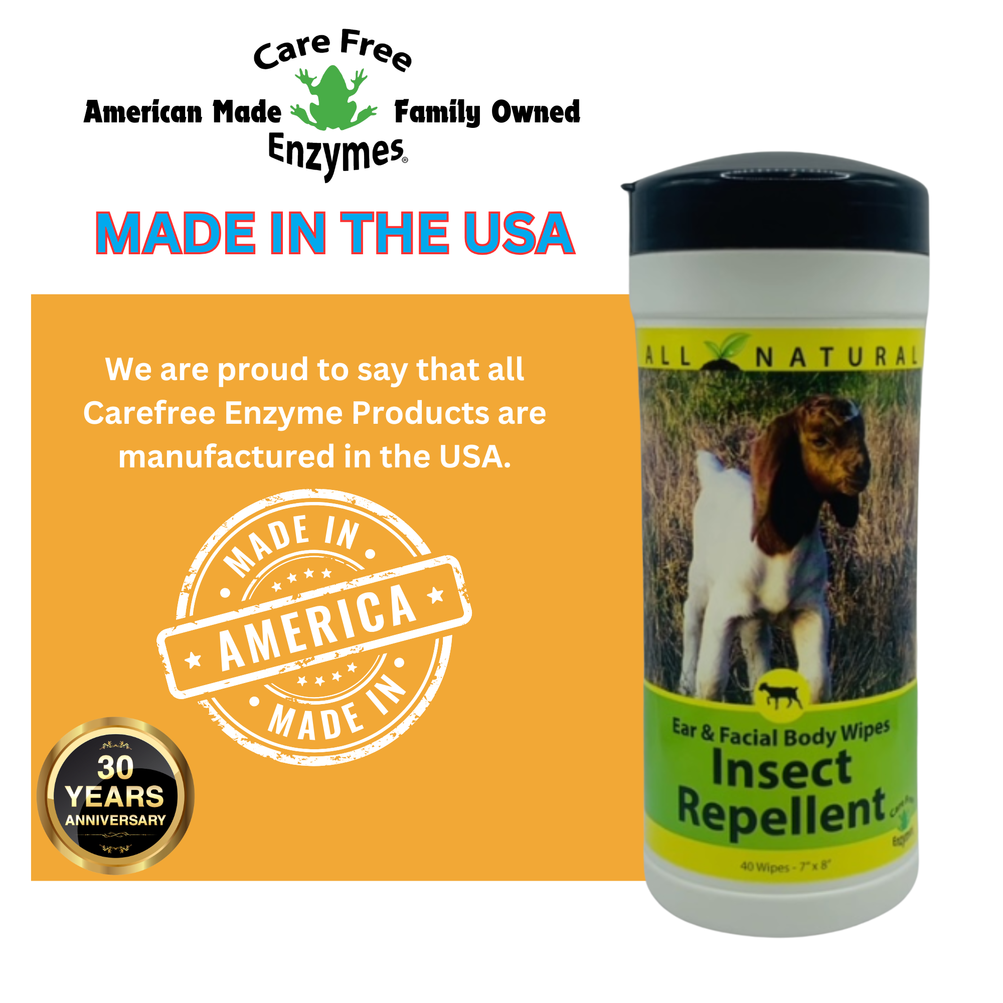 Natural Goat Insect Repellent Wipes for Face & Body | Goat Fly Wipes | 40 Count