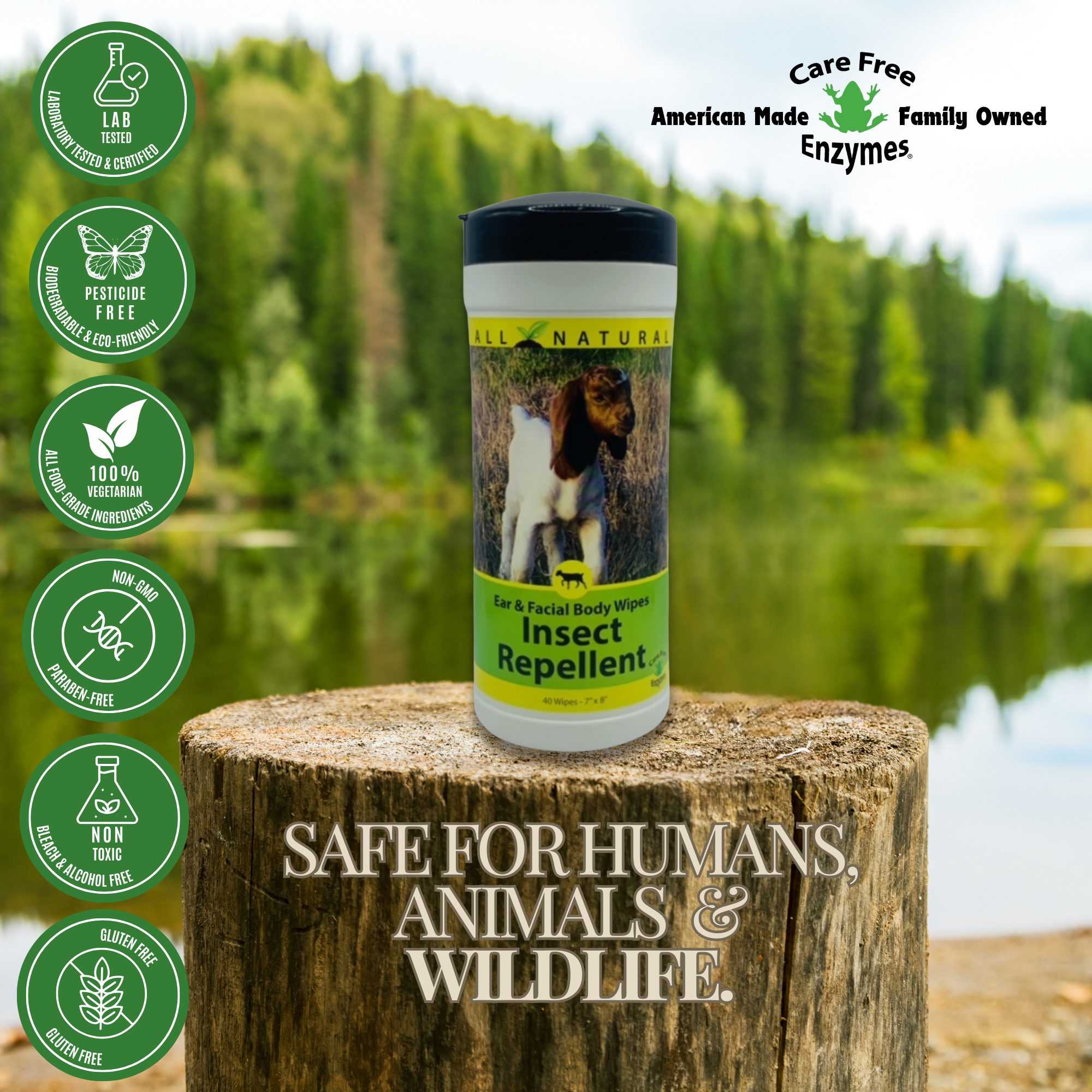 Natural Goat Insect Repellent Wipes for Face & Body | Goat Fly Wipes | 40 Count