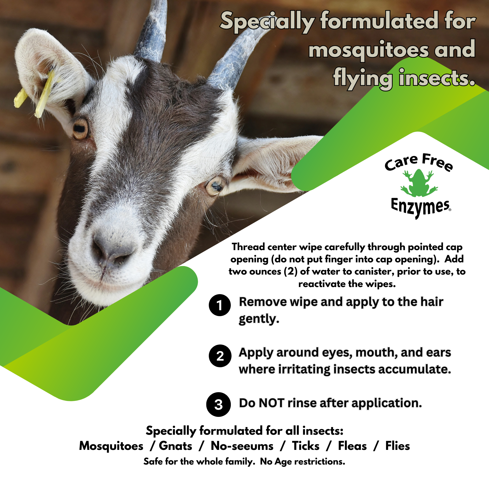 Natural Goat Insect Repellent Wipes for Face & Body | Goat Fly Wipes | 40 Count