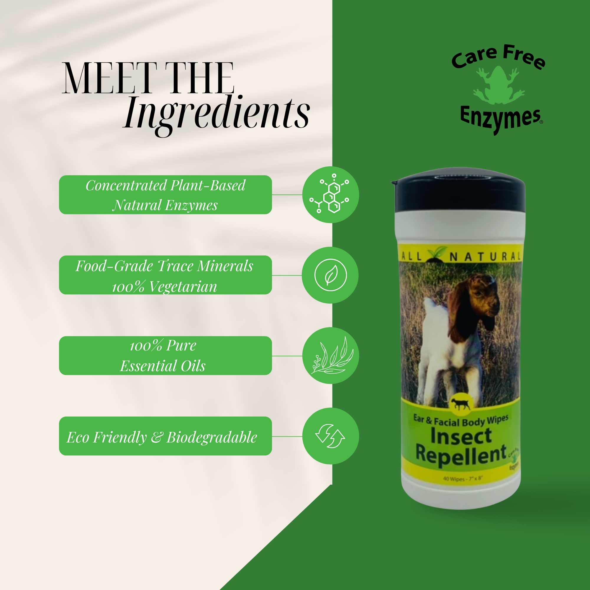 Natural Goat Insect Repellent Wipes for Face & Body | Goat Fly Wipes | 40 Count