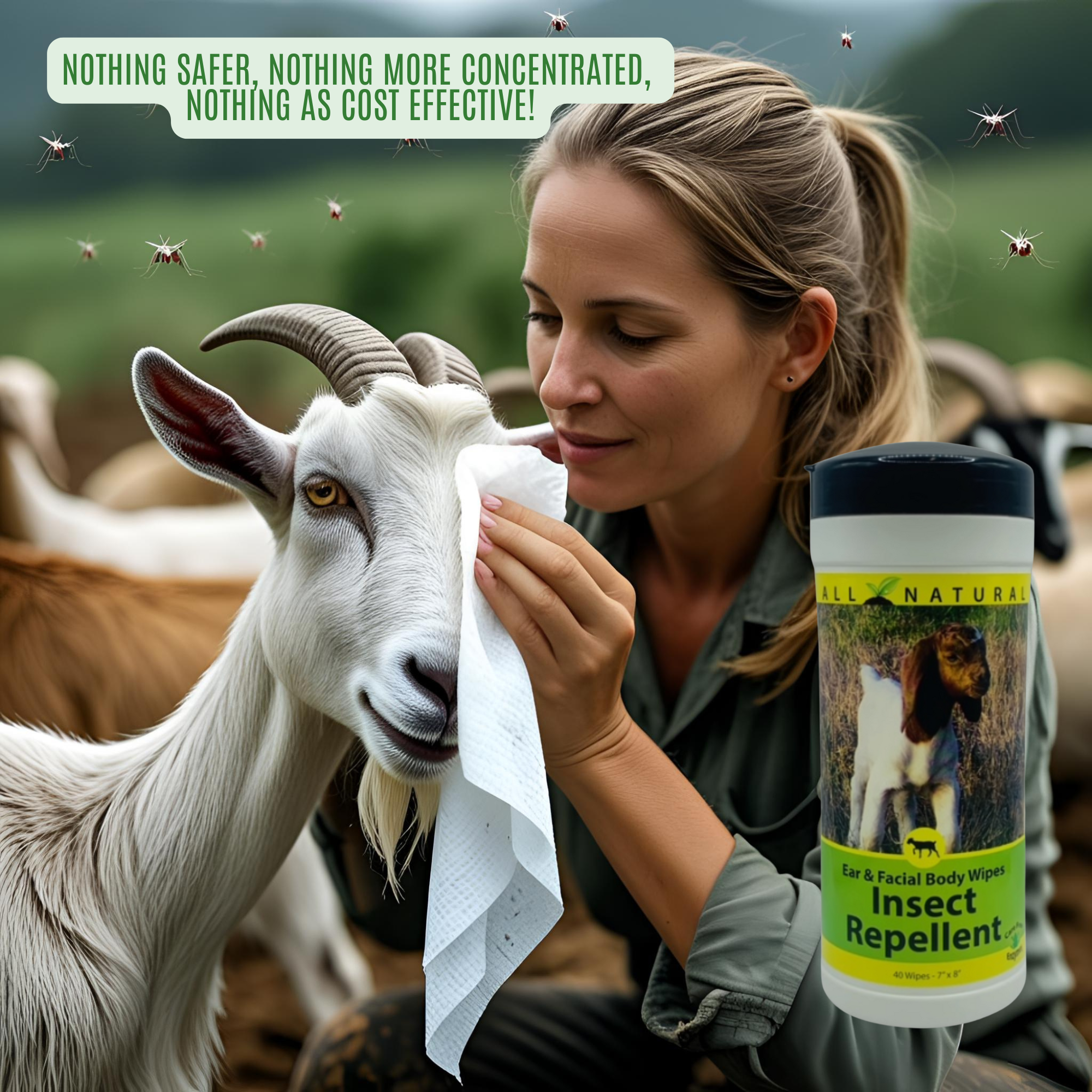 Natural Goat Insect Repellent Wipes for Face & Body | Goat Fly Wipes | 40 Count