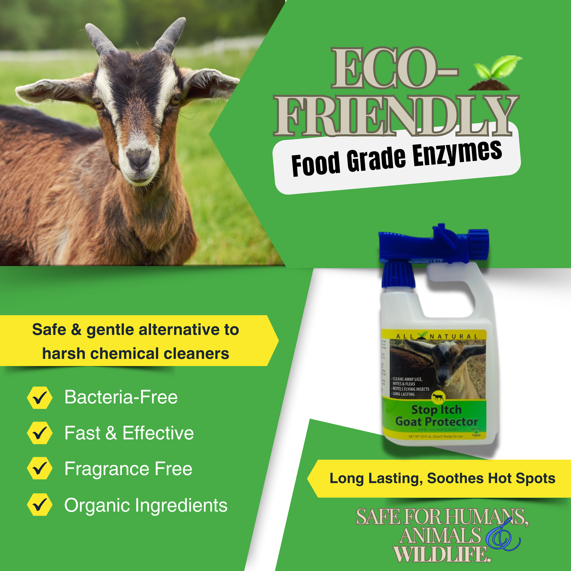 Natural Itch Relief Spray for Goats | Soothes Bites & Skin Irritations | Stop Itch Goat Protector | 32 oz & 33.9 oz