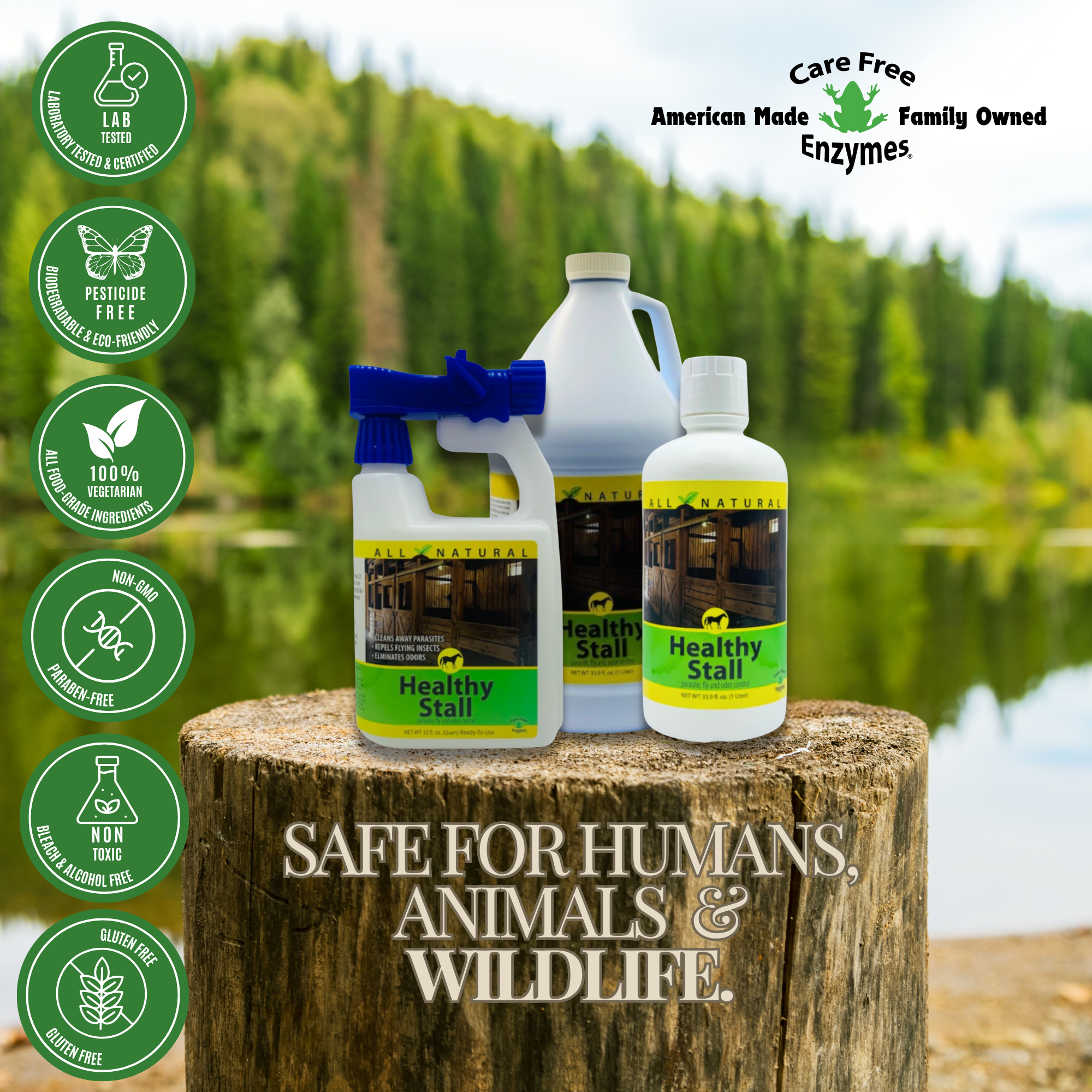 Natural Horse Stall Cleaner & Odor Eliminator | Healthy Stall | 32 oz, 33.9 oz & 1 Gallon