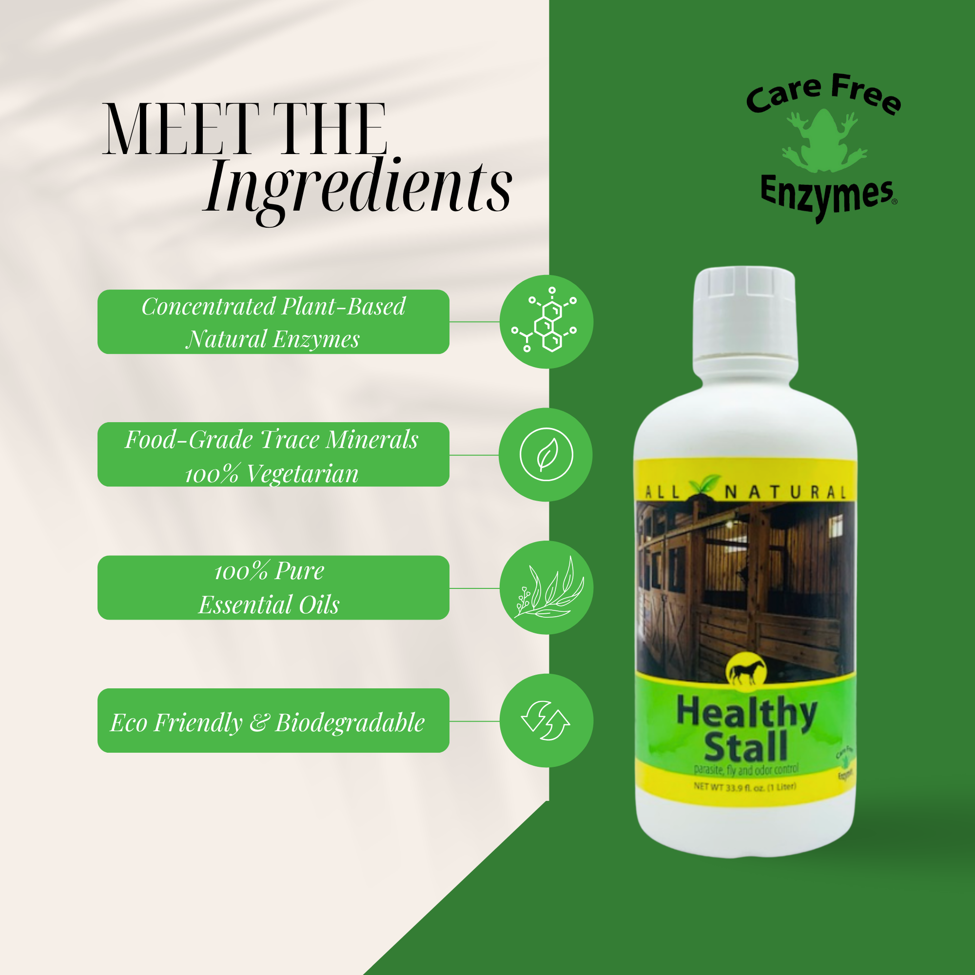 Natural Horse Stall Cleaner & Odor Eliminator | Healthy Stall | 32 oz, 33.9 oz & 1 Gallon