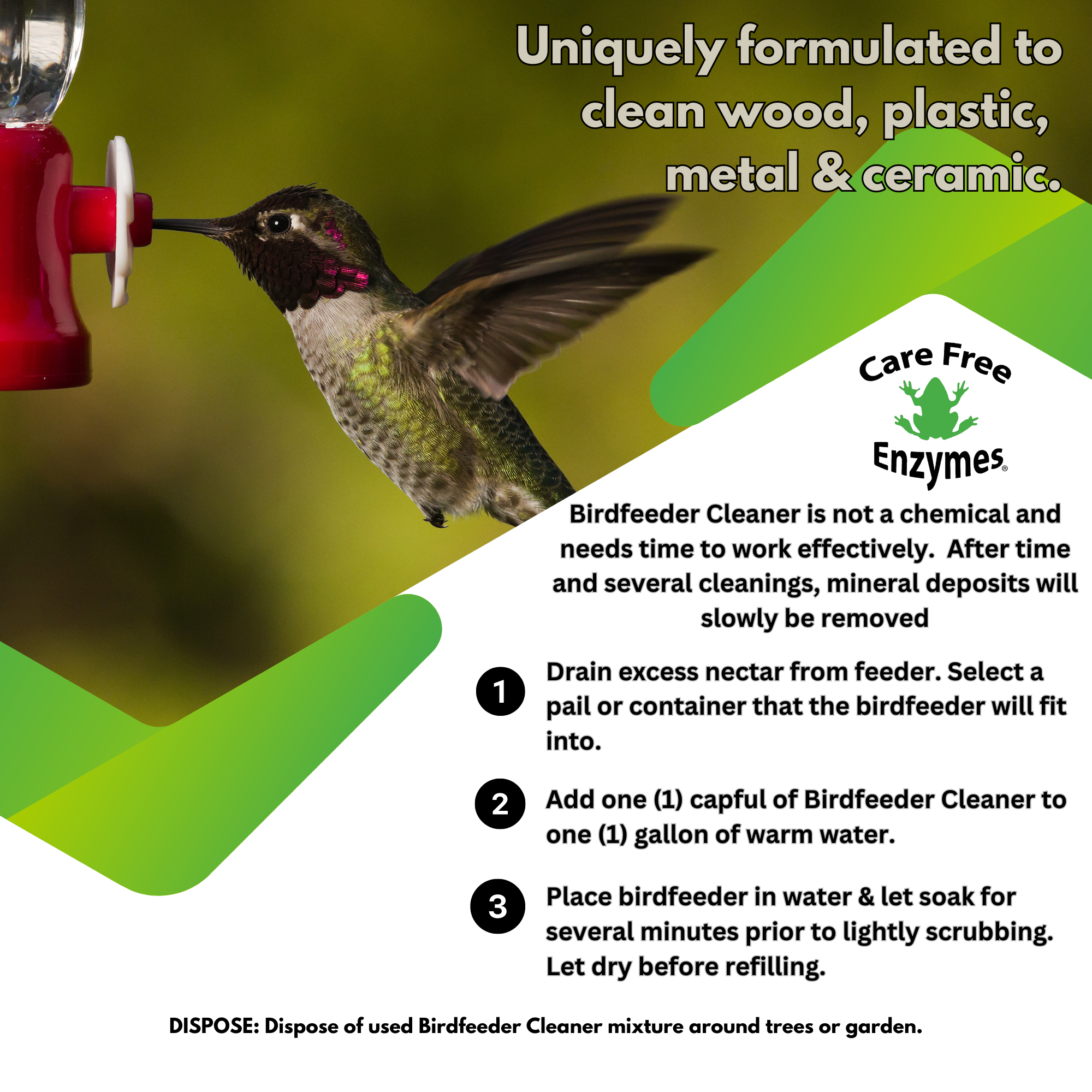 Natural Hummingbird Feeder Cleaner | Removes Nectar Mold Safely | 16 oz
