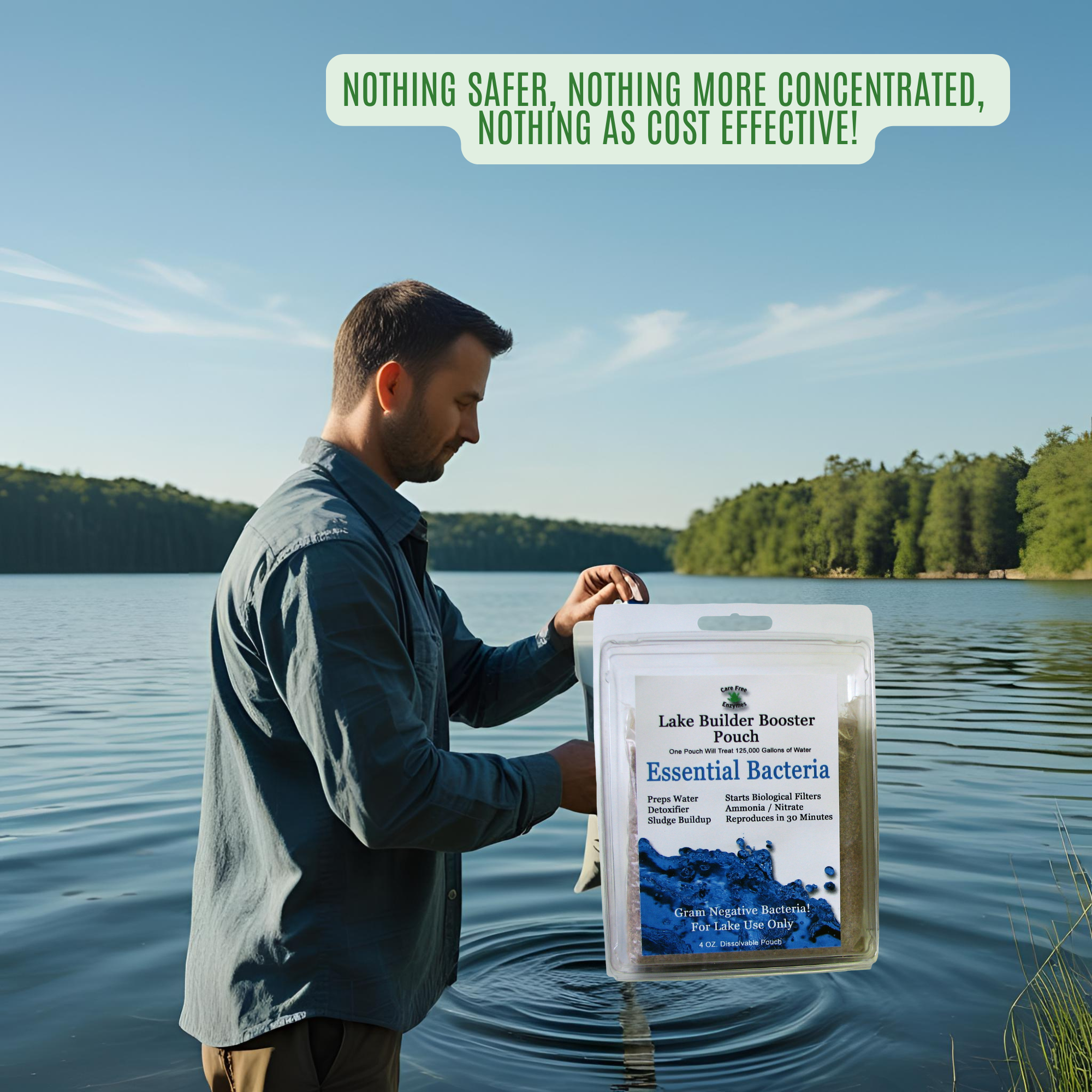 Beneficial Bacteria for Large Ponds & Lakes | Reduces Muck & Sludge | Lake Builder Booster Pouch | 4 oz & 8 oz