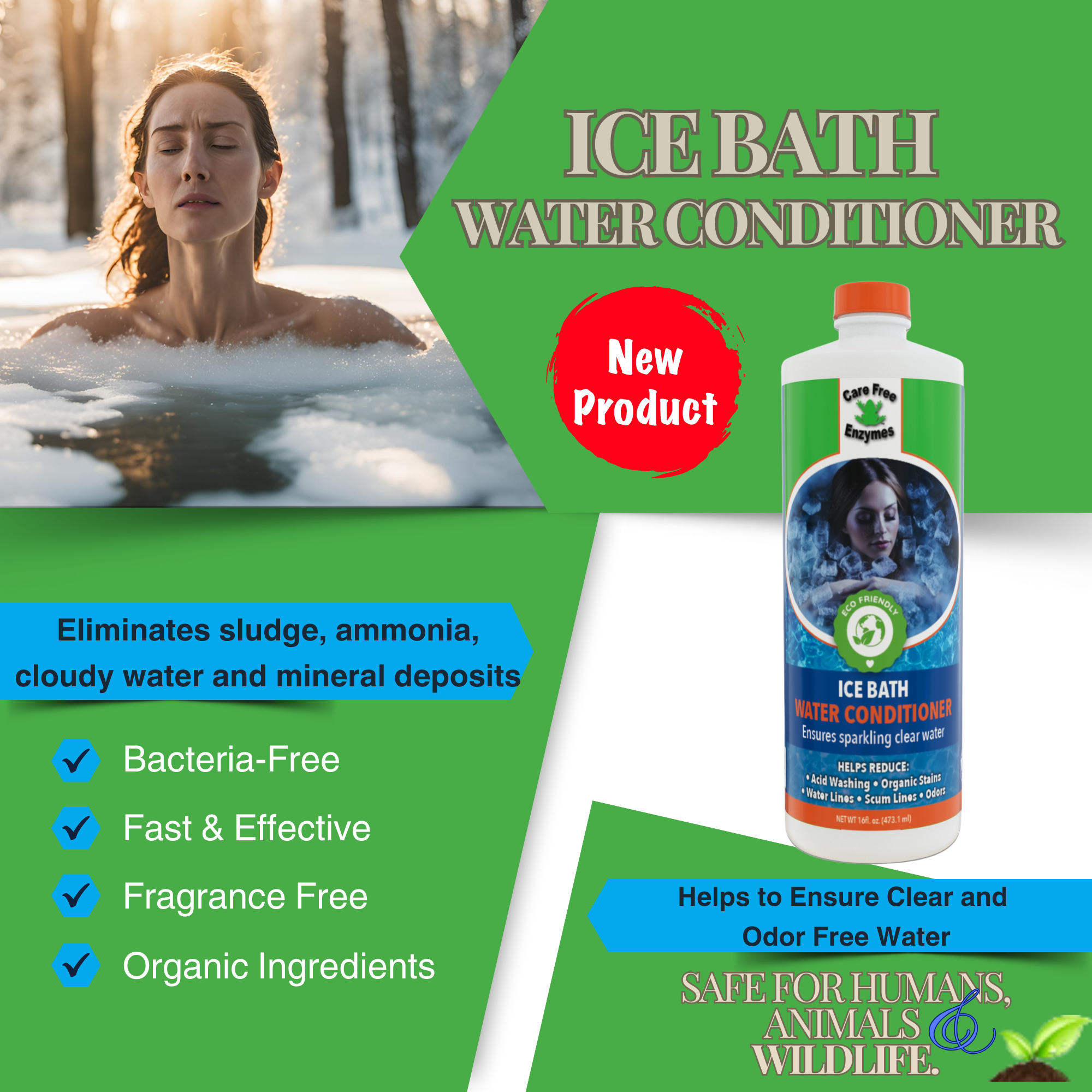 Natural Ice Bath & Cold Plunge Water Conditioner | Keeps Water Clean & Clear | 16 oz