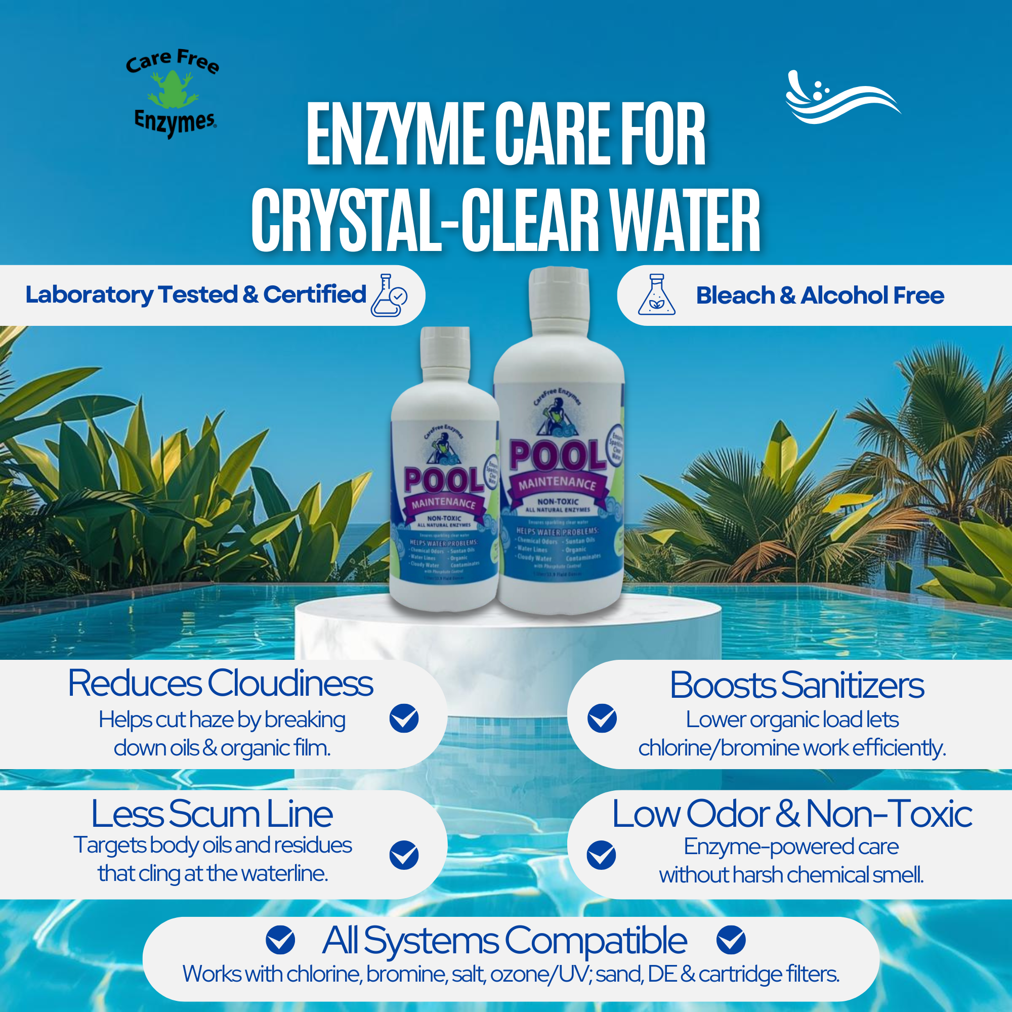 Weekly Enzyme Pool Maintenance & Clarifier | Reduces Scum, Oils & Odors | 16 oz & 33.9 oz & 1 Liter Concentrate