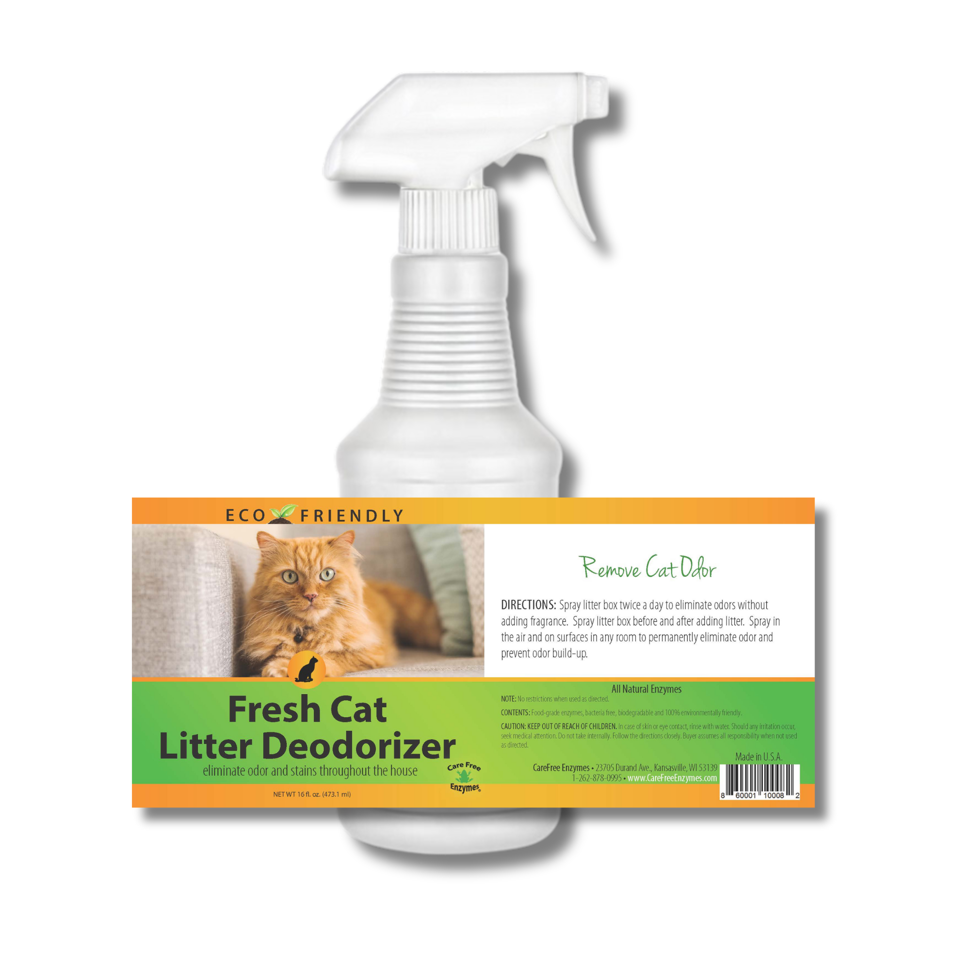 Natural Cat Litter Box Deodorizer Spray | Eliminates Ammonia Odor | Fresh Cat Deodorizer | 16 oz