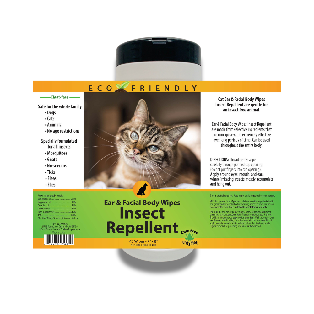 Gentle Insect Repellent Wipes for Cats | Natural Flea & Tick Protection | 40 Count