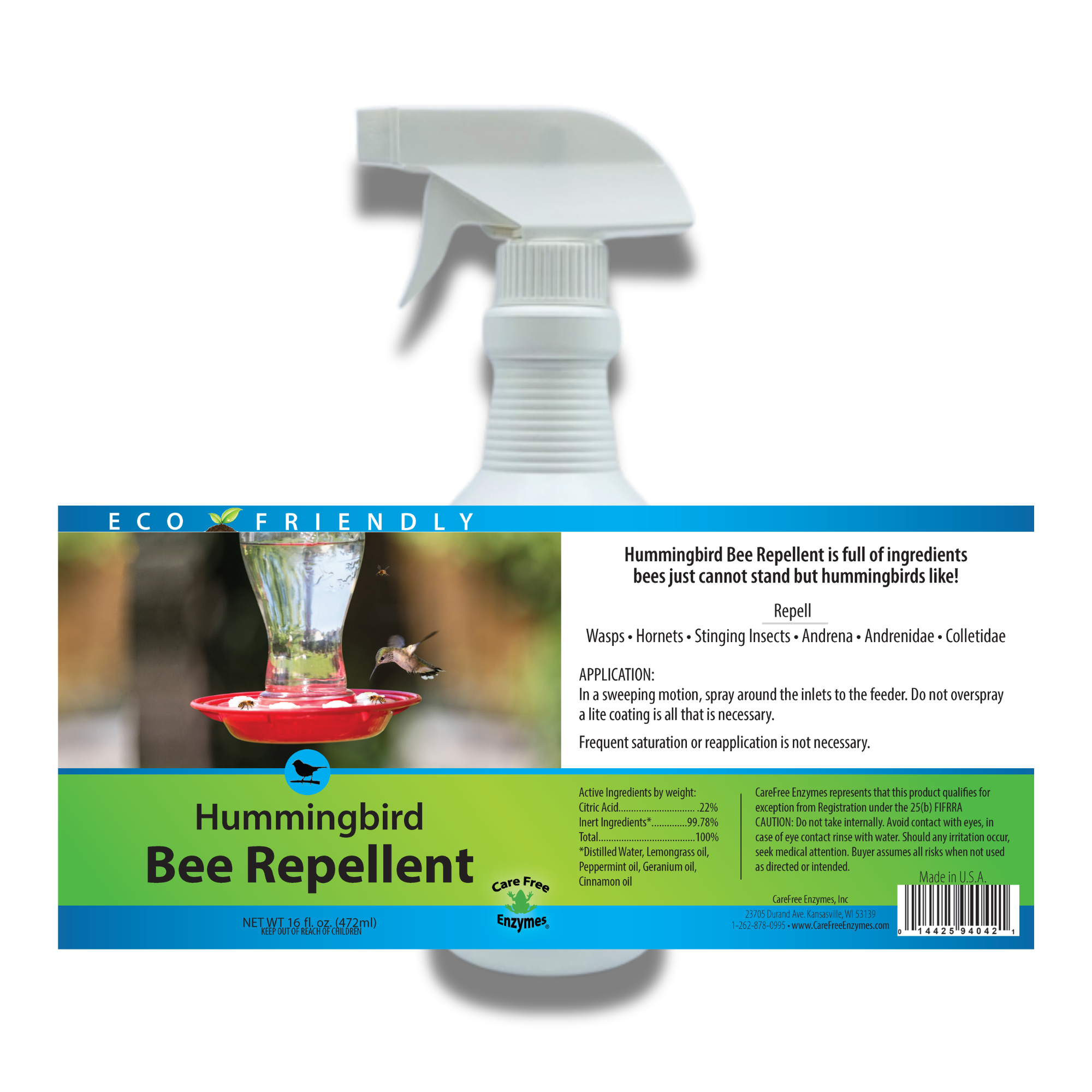 Natural Bee & Wasp Repellent for Hummingbird Feeders | Hummingbird Bee Repellent | 8 oz & 16 oz