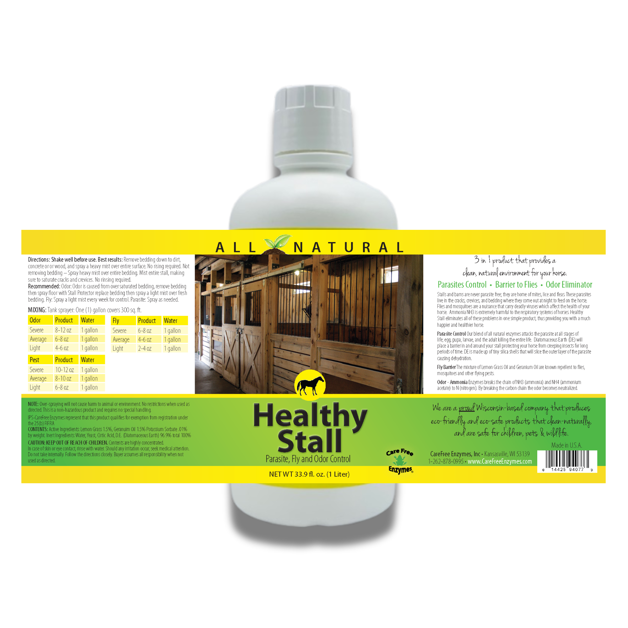 Natural Horse Stall Cleaner & Odor Eliminator | Healthy Stall | 32 oz, 33.9 oz & 1 Gallon