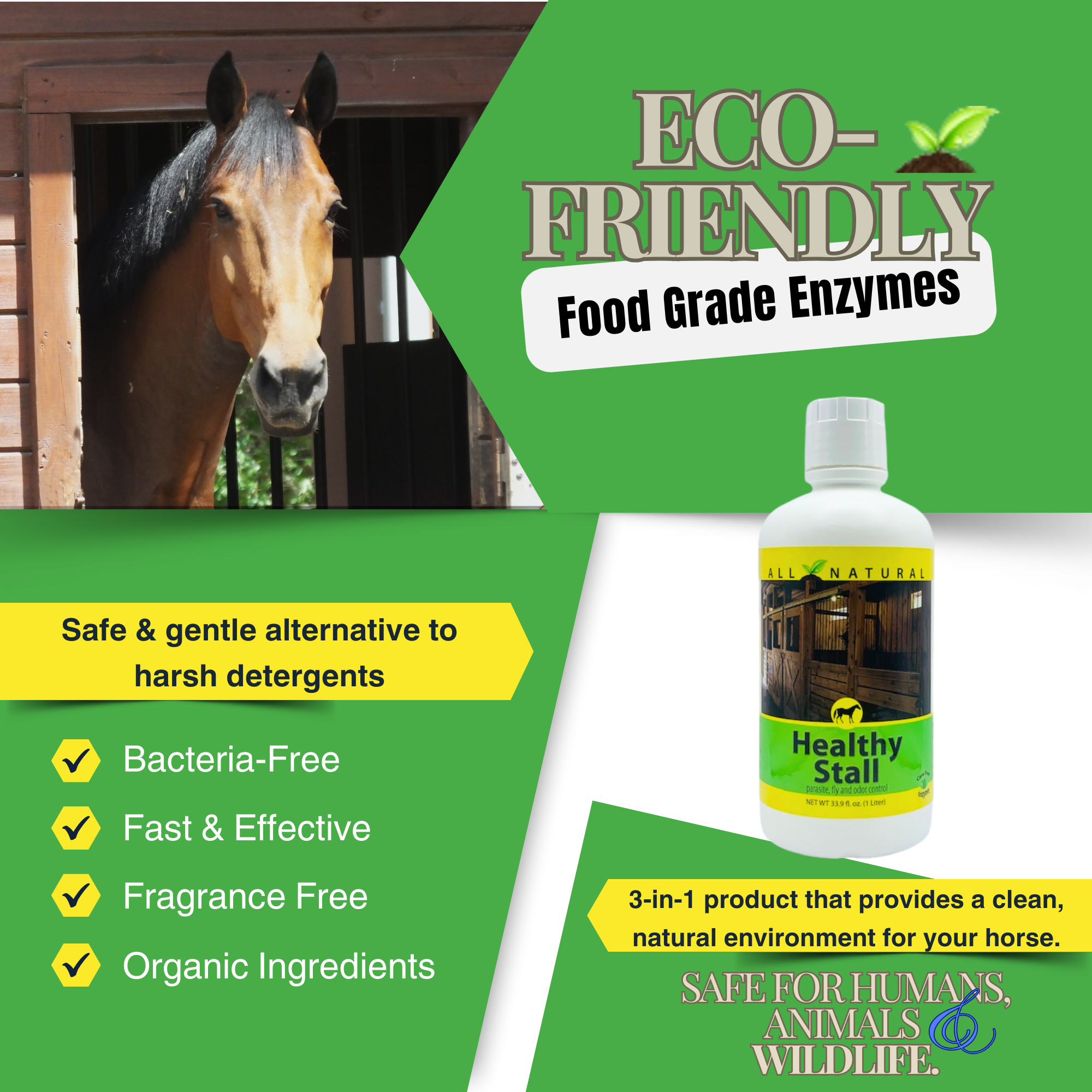 Natural Horse Stall Cleaner & Odor Eliminator | Healthy Stall | 32 oz, 33.9 oz & 1 Gallon