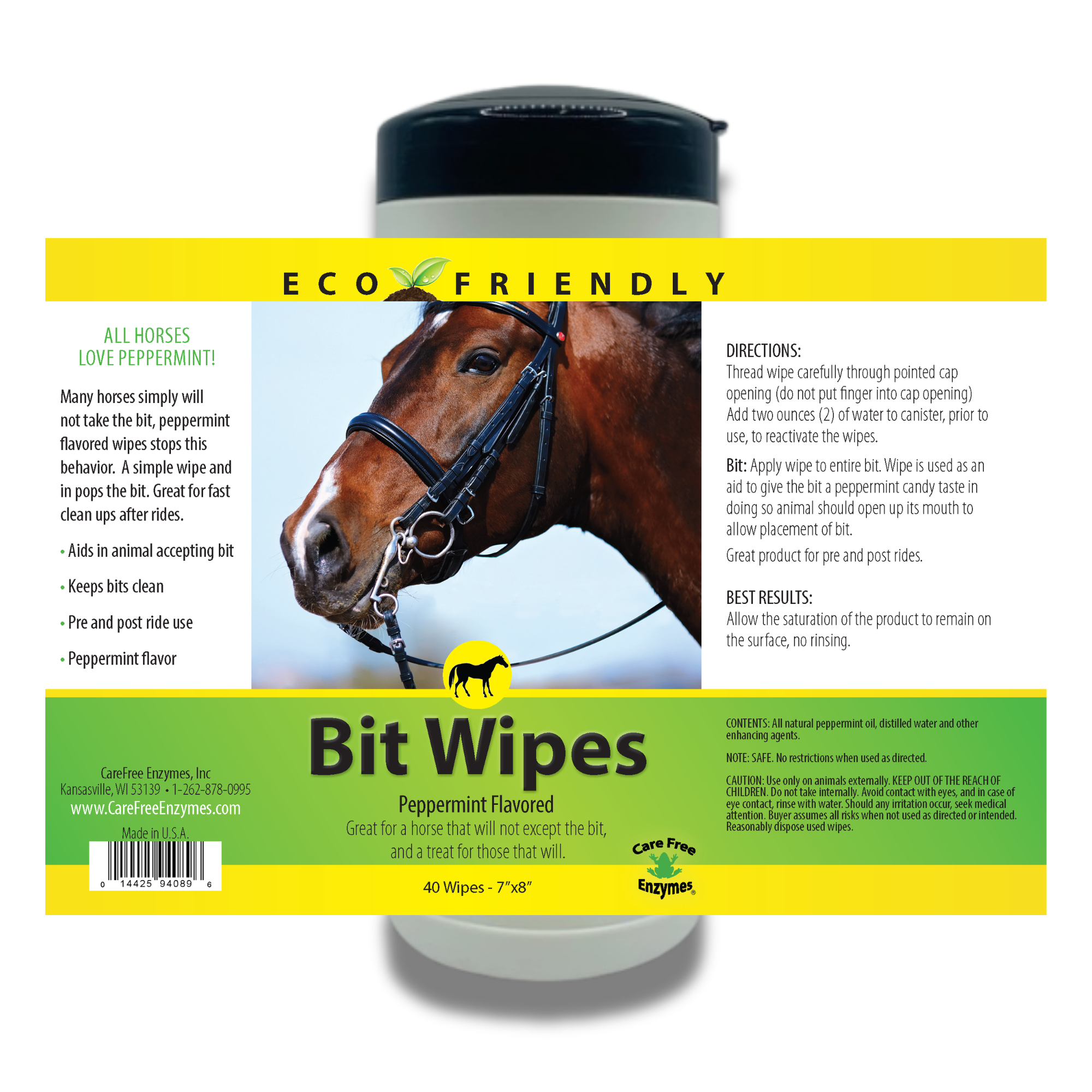 Natural Horse Bit Wipes with Peppermint Oil | Cleans & Polishes Bits | 40 Count