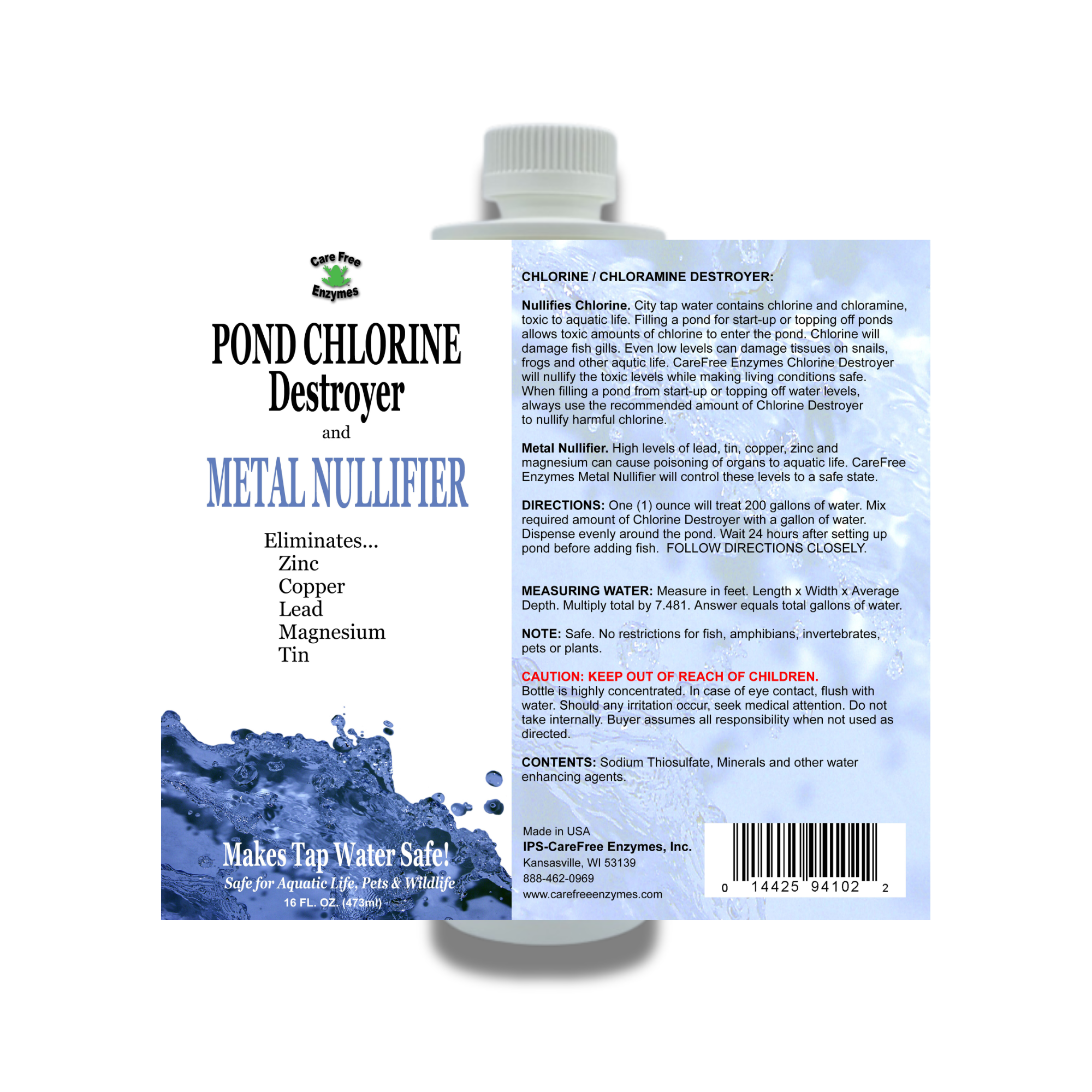 Pond Water Dechlorinator & Conditioner | Instantly Removes Chlorine & Heavy Metals | 16 oz