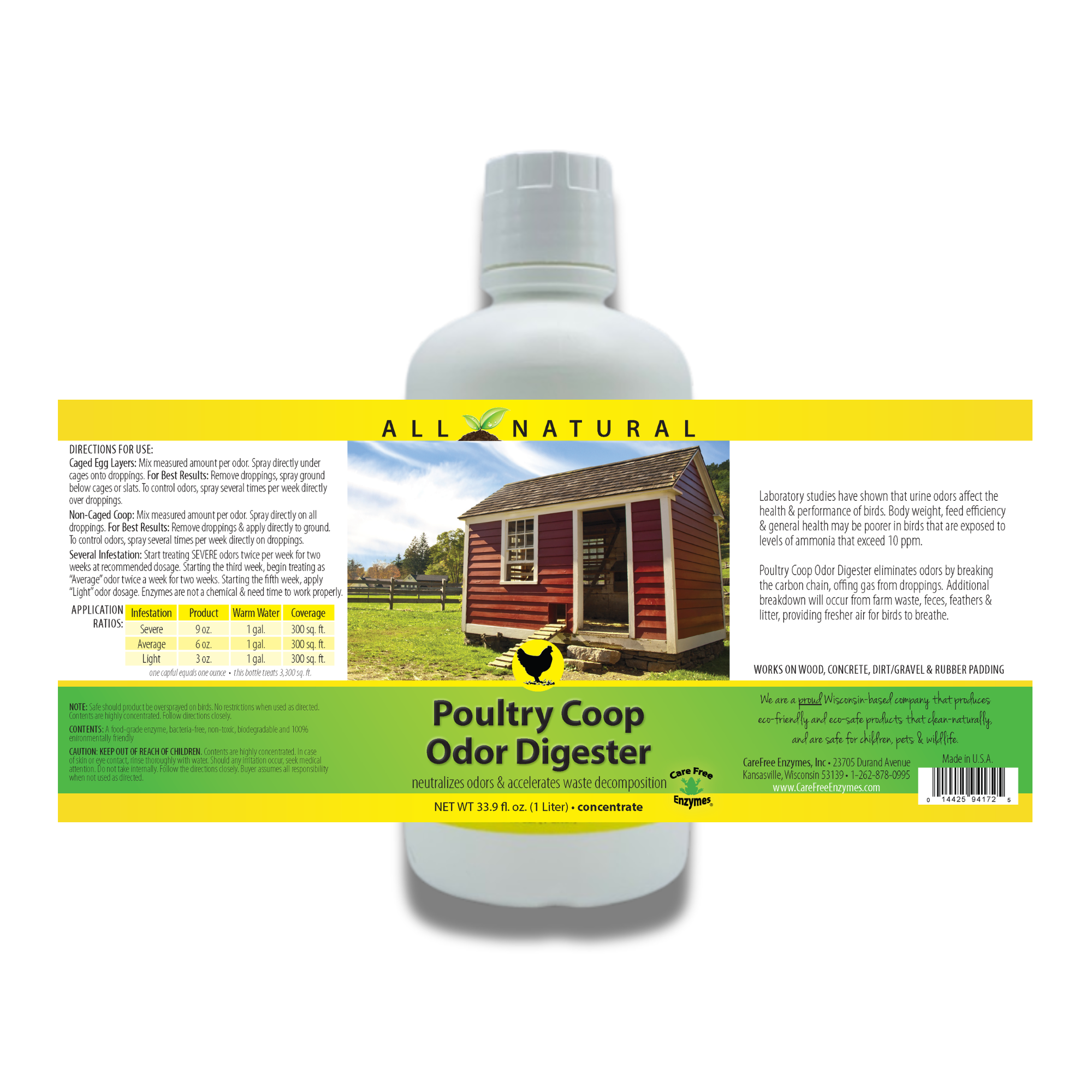 Chicken Coop Deodorizer & Ammonia Control | Poultry Coop Odor Digester | 33.9 oz