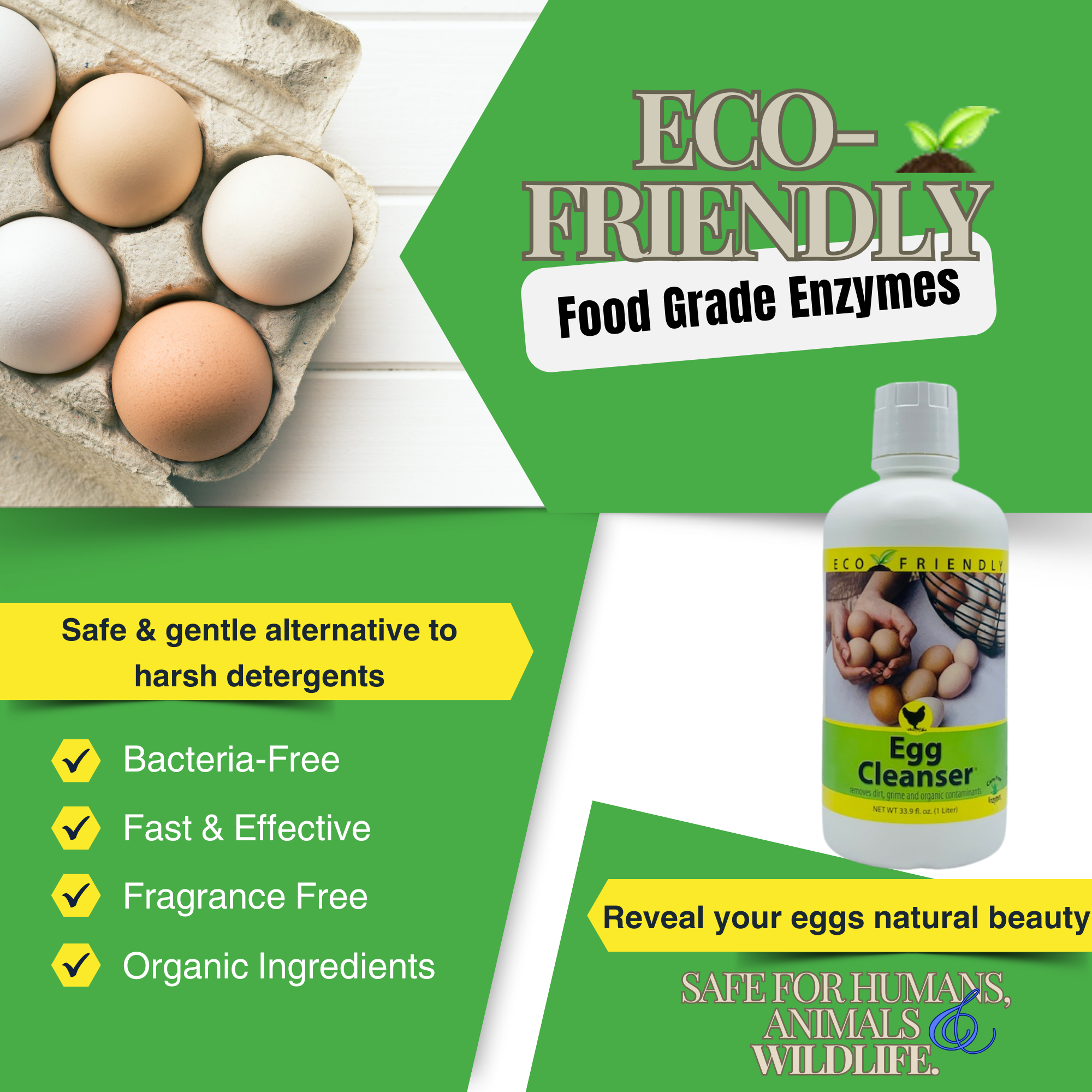 Natural Egg Cleanser & Wash | Removes Dirt & Contaminants Safely | 16 oz, 33.9 oz & 1 Gallon