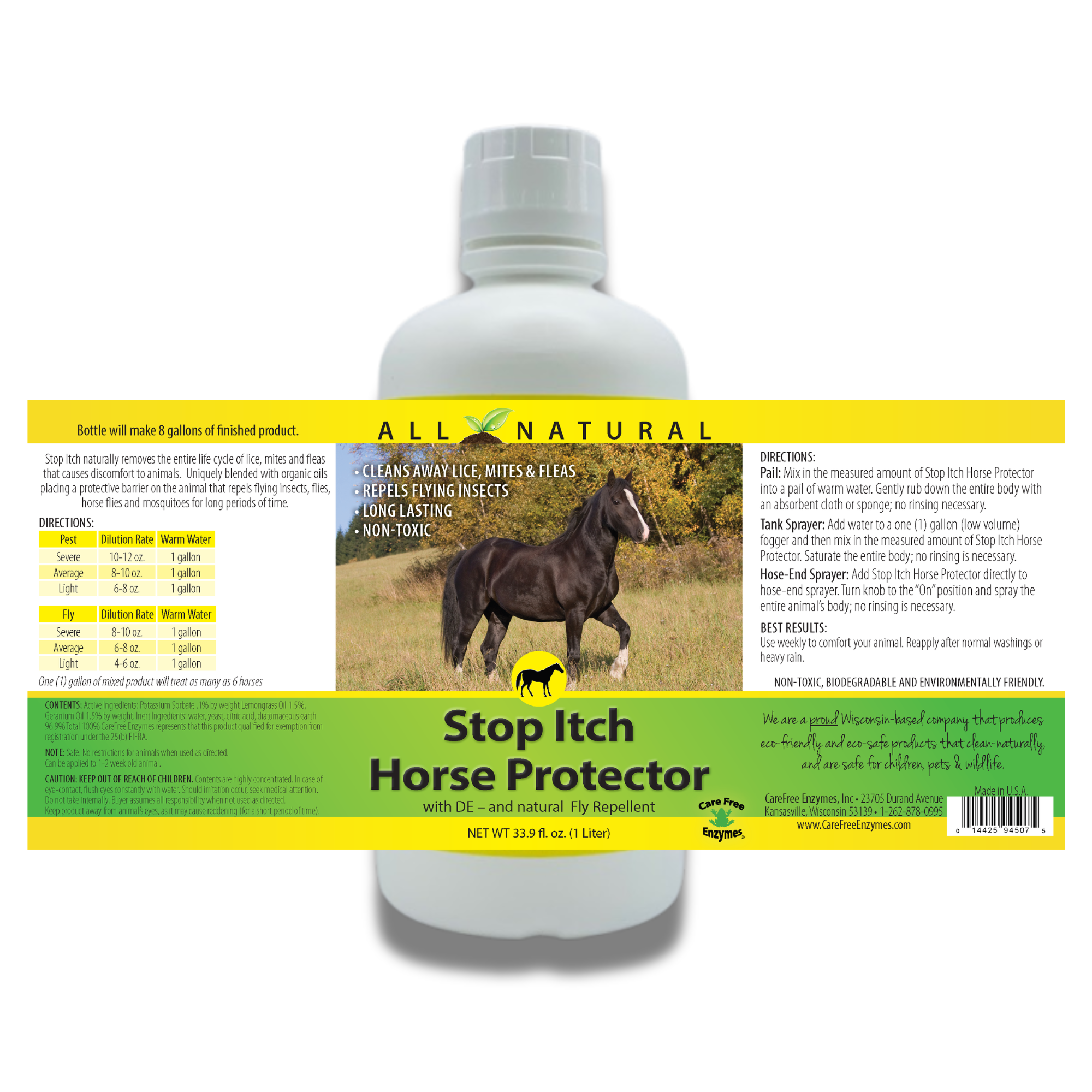 Natural Horse Itch Relief Spray | Soothes Sweet Itch & Bug Bites | Stop Itch Horse Protector | 32 oz, 33.9 oz & 1 Gallon