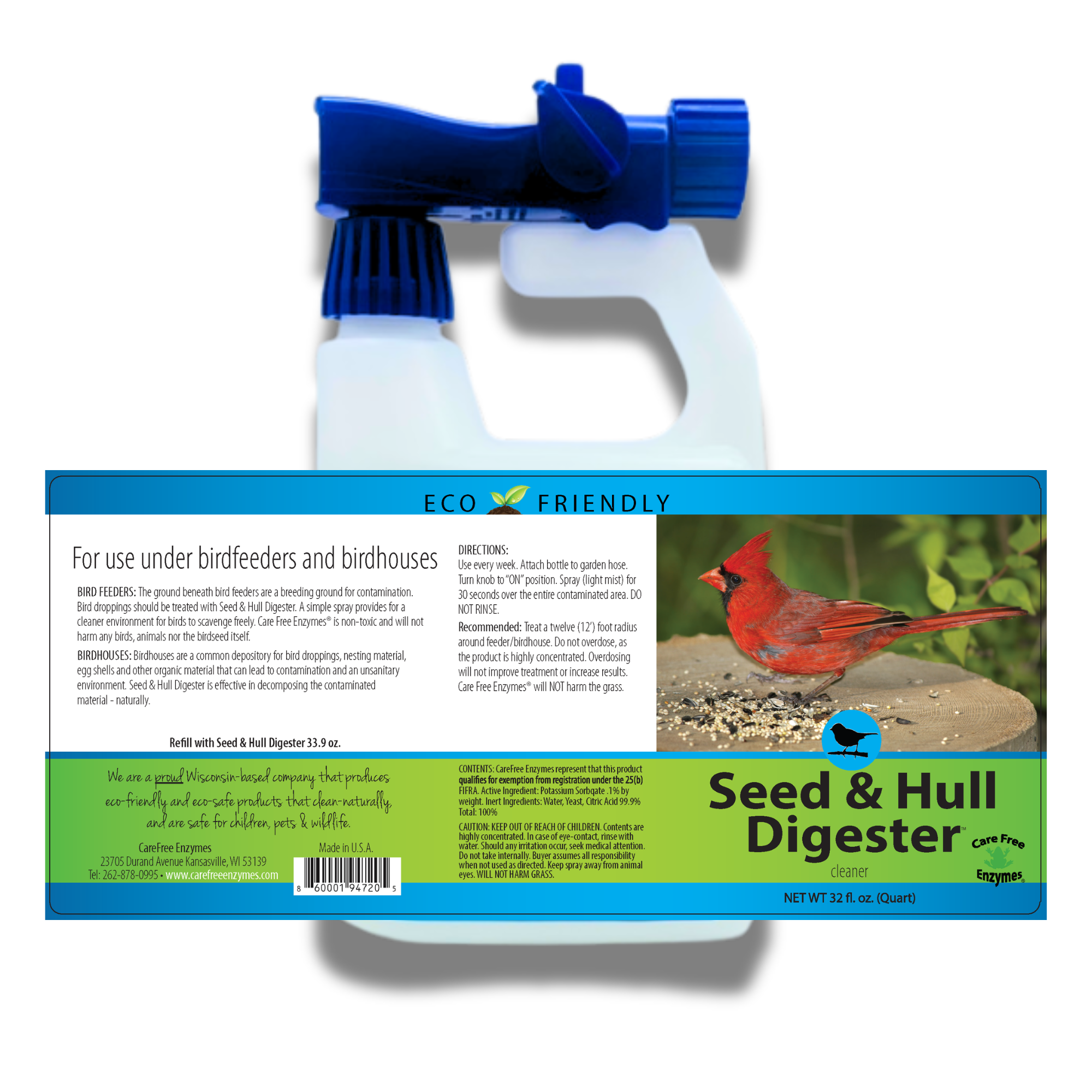 Bird Seed Hull & Waste Digester | Natural Cleaner for Under Feeders | 32 oz & 33.9 oz
