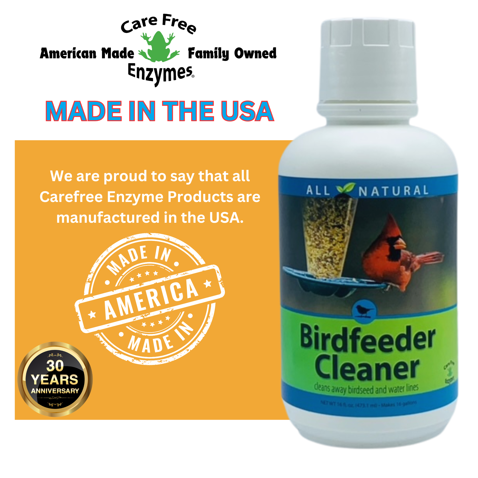 All-Natural Bird Feeder Cleaner & Protector | CareFree Enzymes Birdfeeder Cleaner | 16 oz & 33.9 oz