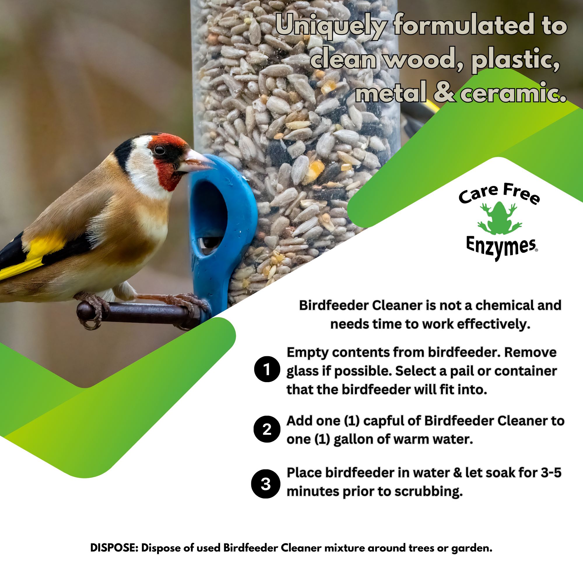 All-Natural Bird Feeder Cleaner & Protector | CareFree Enzymes Birdfeeder Cleaner | 16 oz & 33.9 oz