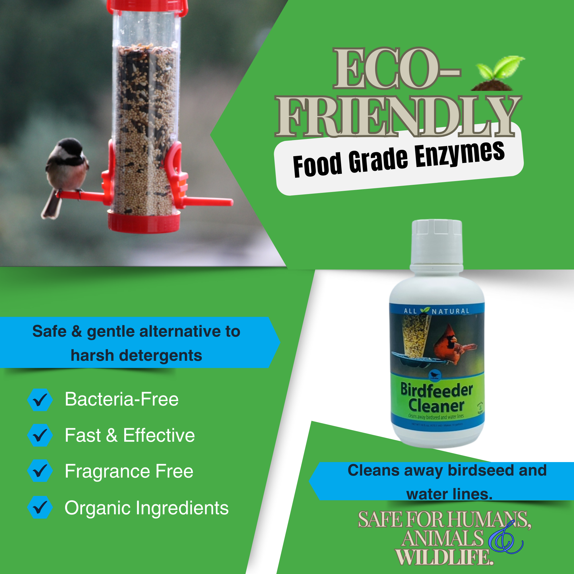 All-Natural Bird Feeder Cleaner & Protector | CareFree Enzymes Birdfeeder Cleaner | 16 oz & 33.9 oz