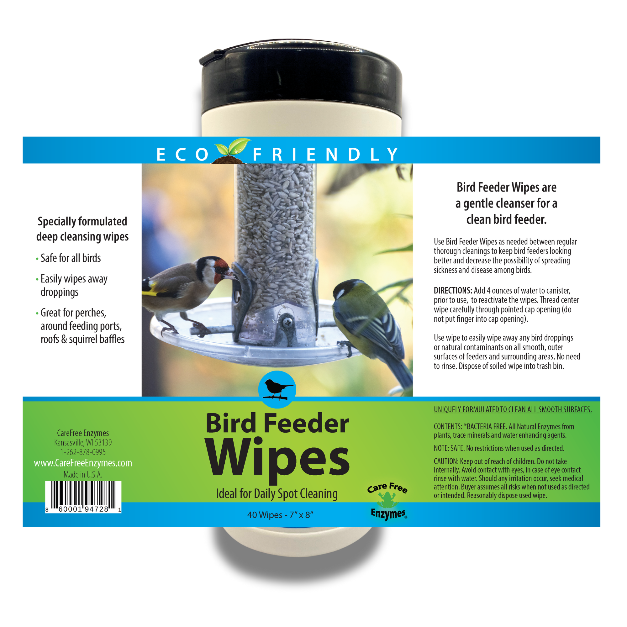 Natural Bird Feeder Cleaning Wipes | Safe & Convenient | Birdfeeder Wipes | 40 Count