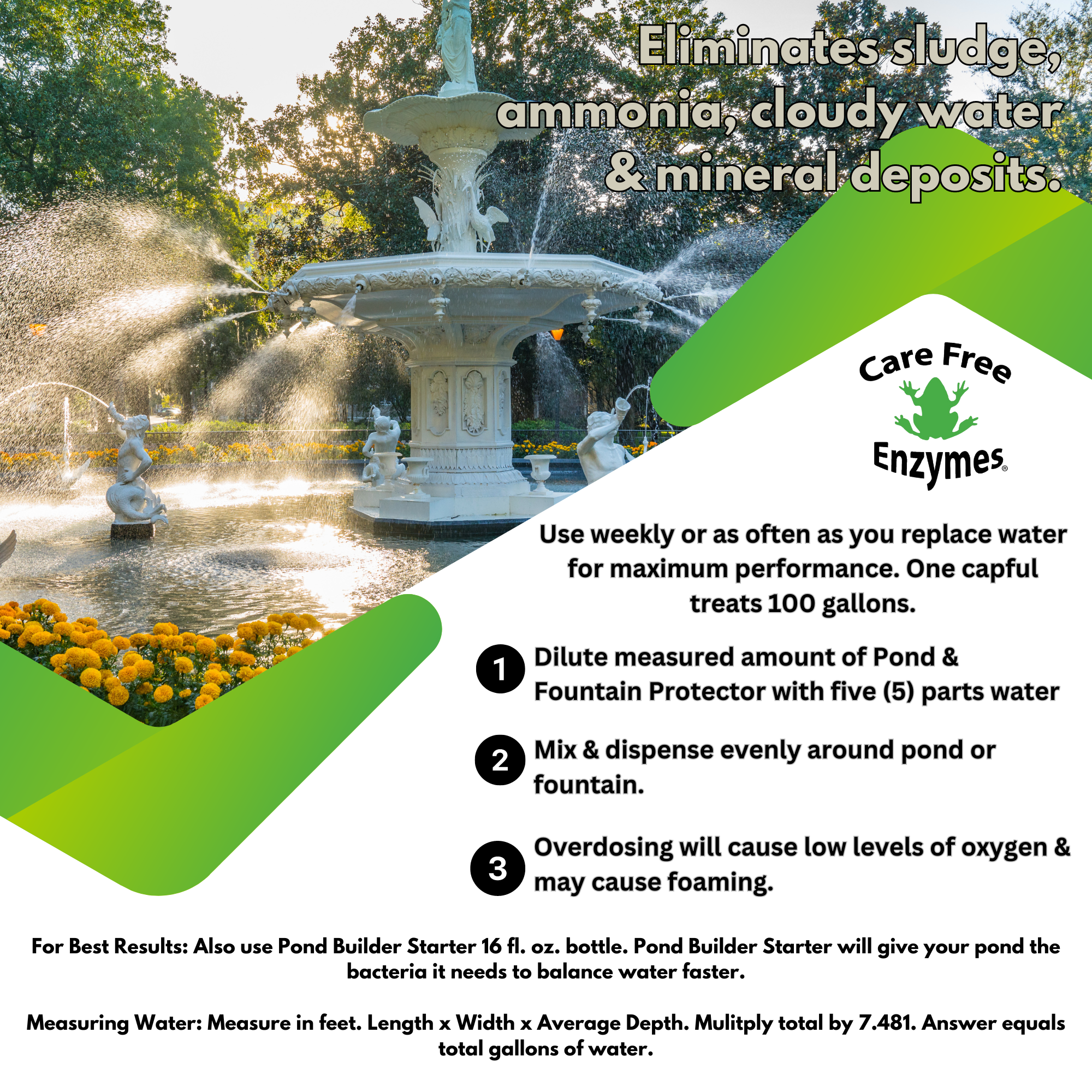 Natural Pond & Fountain Water Treatment | Keeps Water Clear & Clean | 16 oz