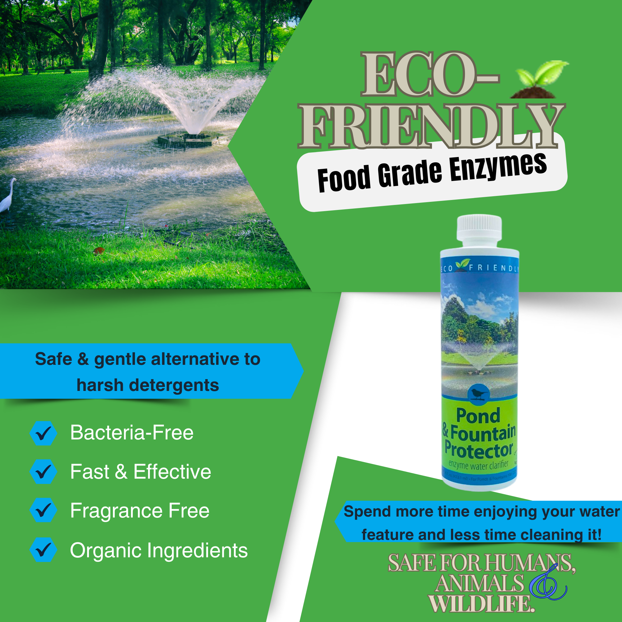 Natural Pond & Fountain Water Treatment | Keeps Water Clear & Clean | 16 oz