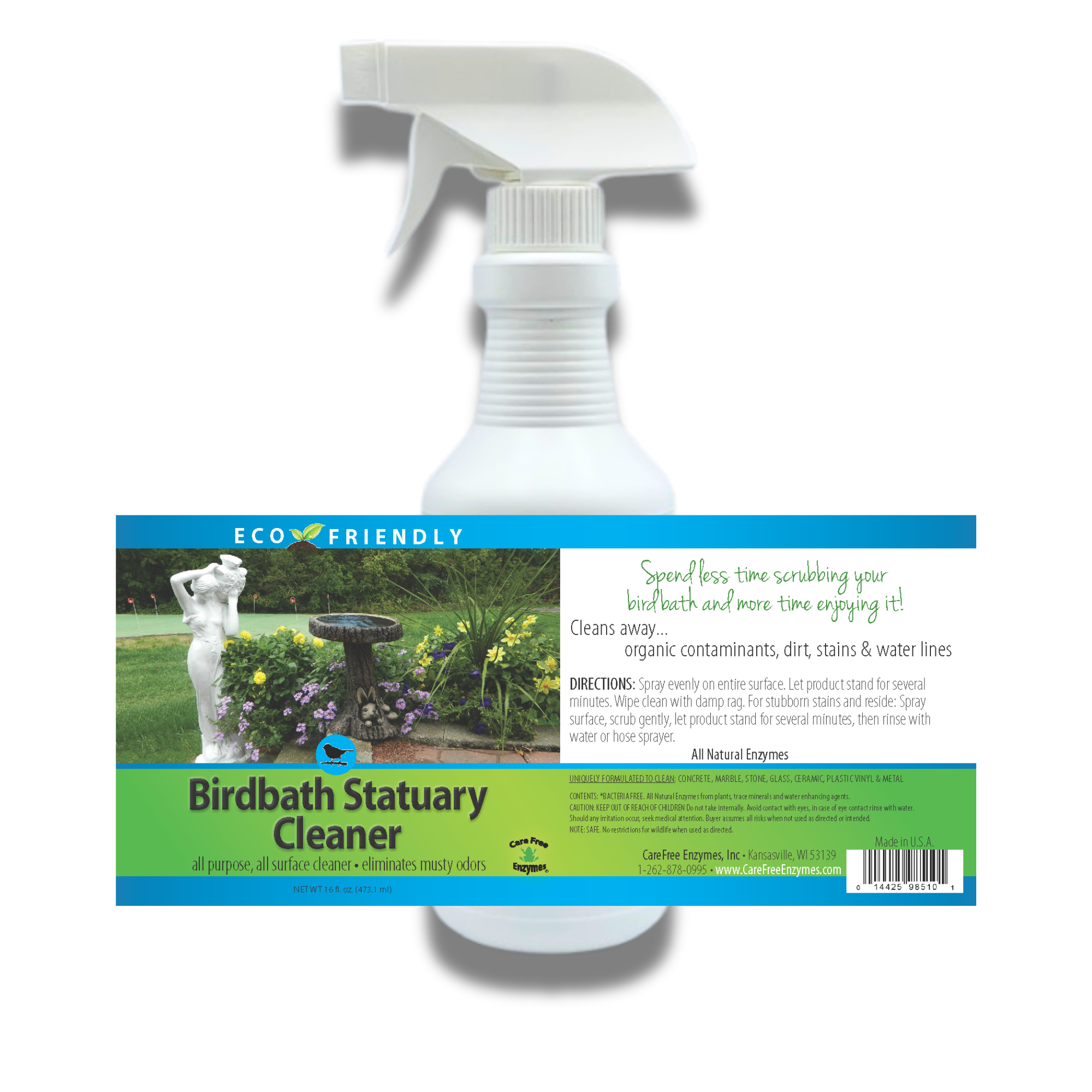 Outdoor Birdbath & Statuary Cleaner Spray | Removes Stains from Concrete, Stone & Resin | 16 oz