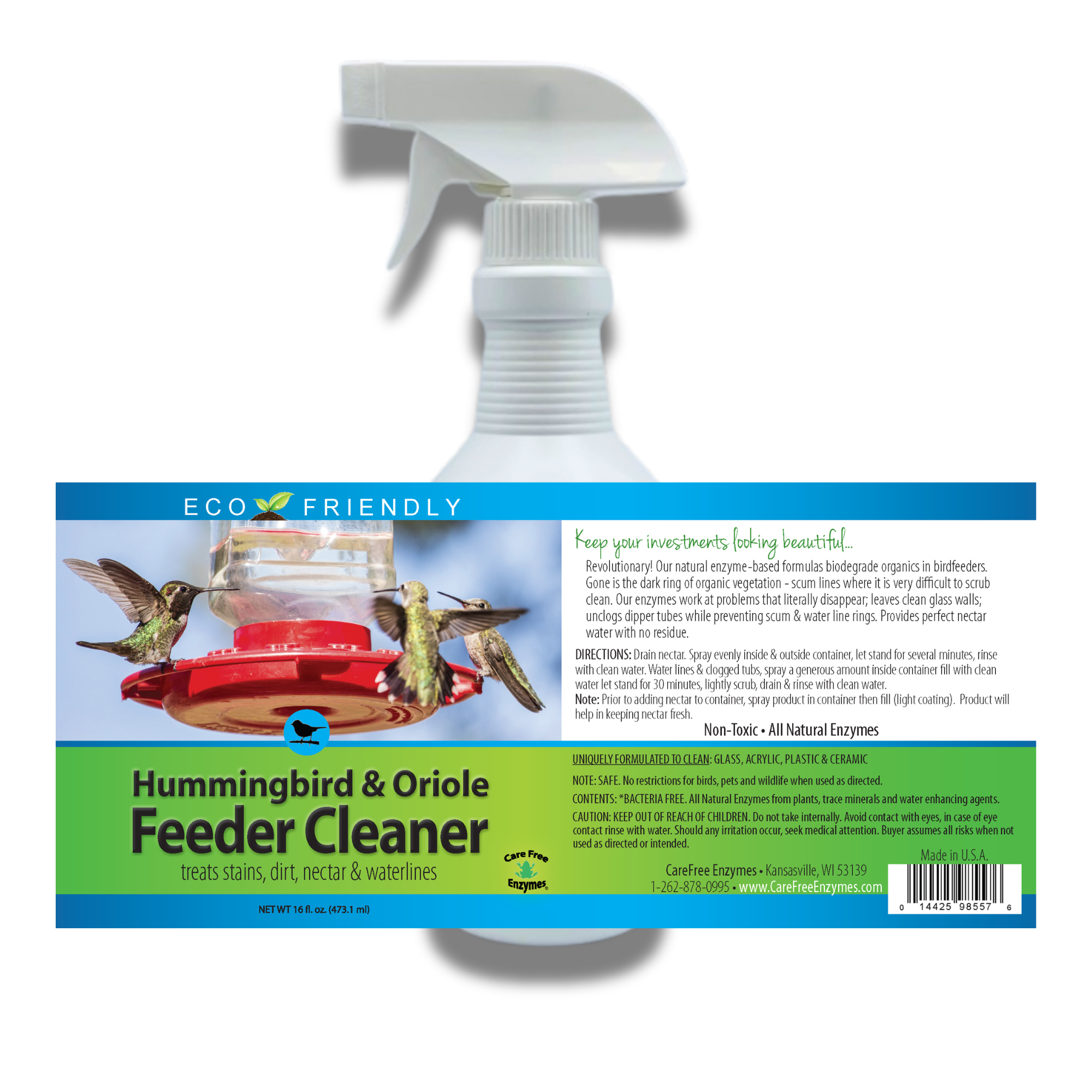 Hummingbird & Oriole Feeder Cleaner Spray | Removes Nectar, Jelly & Mold | 16 oz