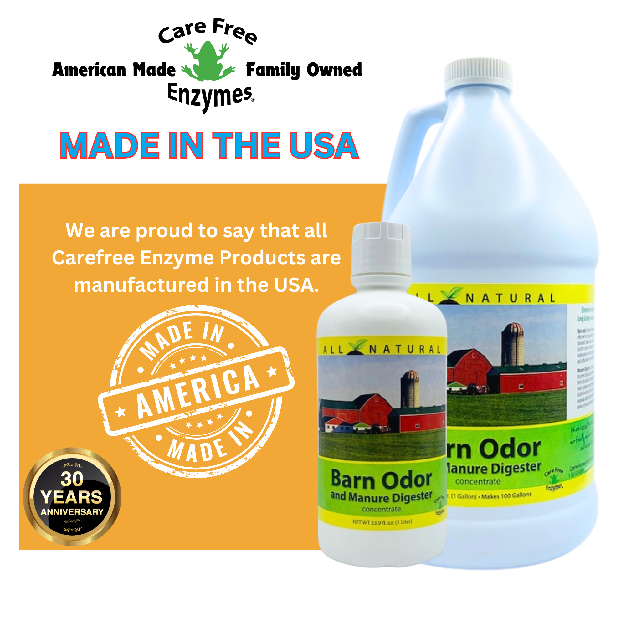 Concentrated Barn Deodorizer & Manure Digester | Ammonia Control for Livestock Stalls | 33.9 oz & 1 Gallon