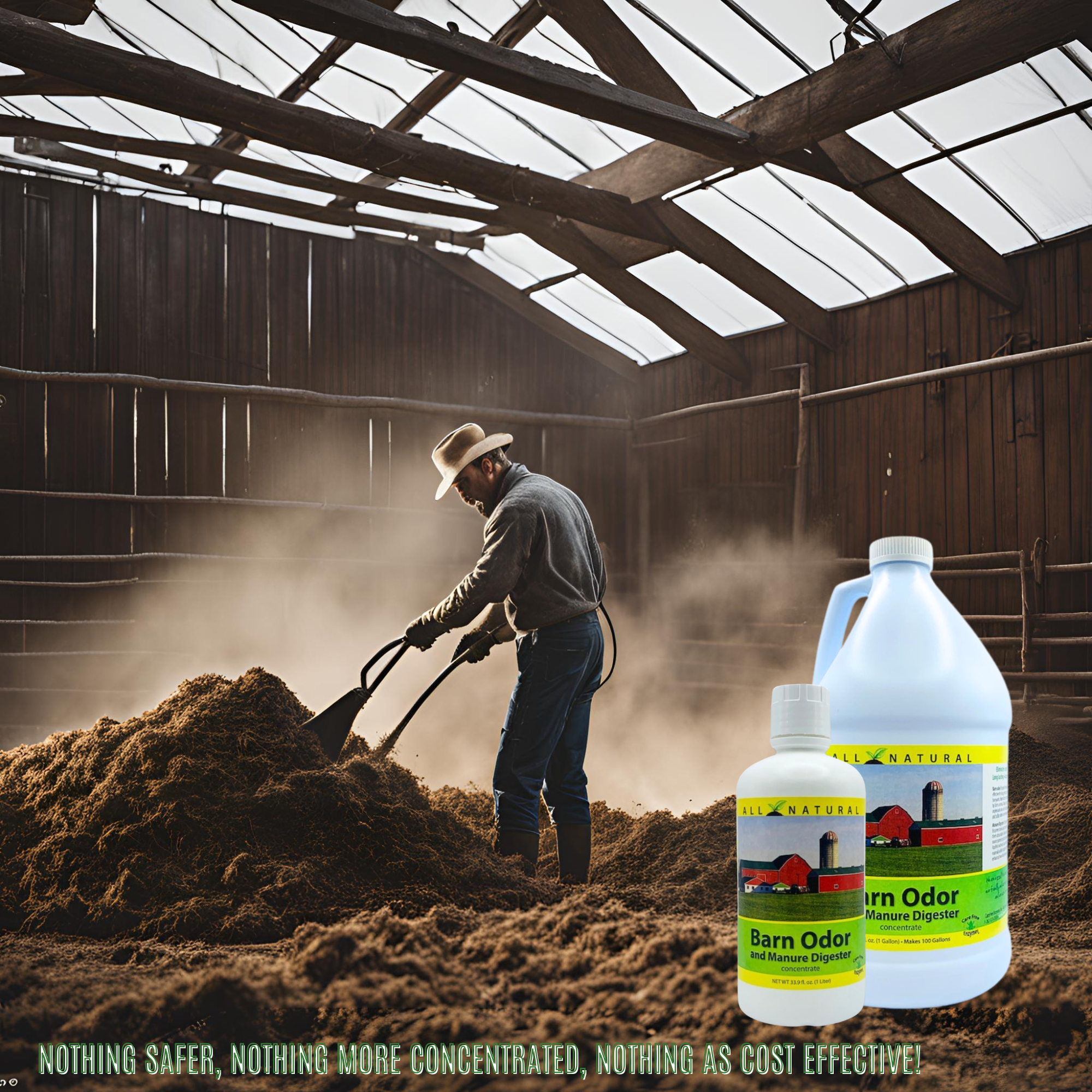 Concentrated Barn Deodorizer & Manure Digester | Ammonia Control for Livestock Stalls | 33.9 oz & 1 Gallon