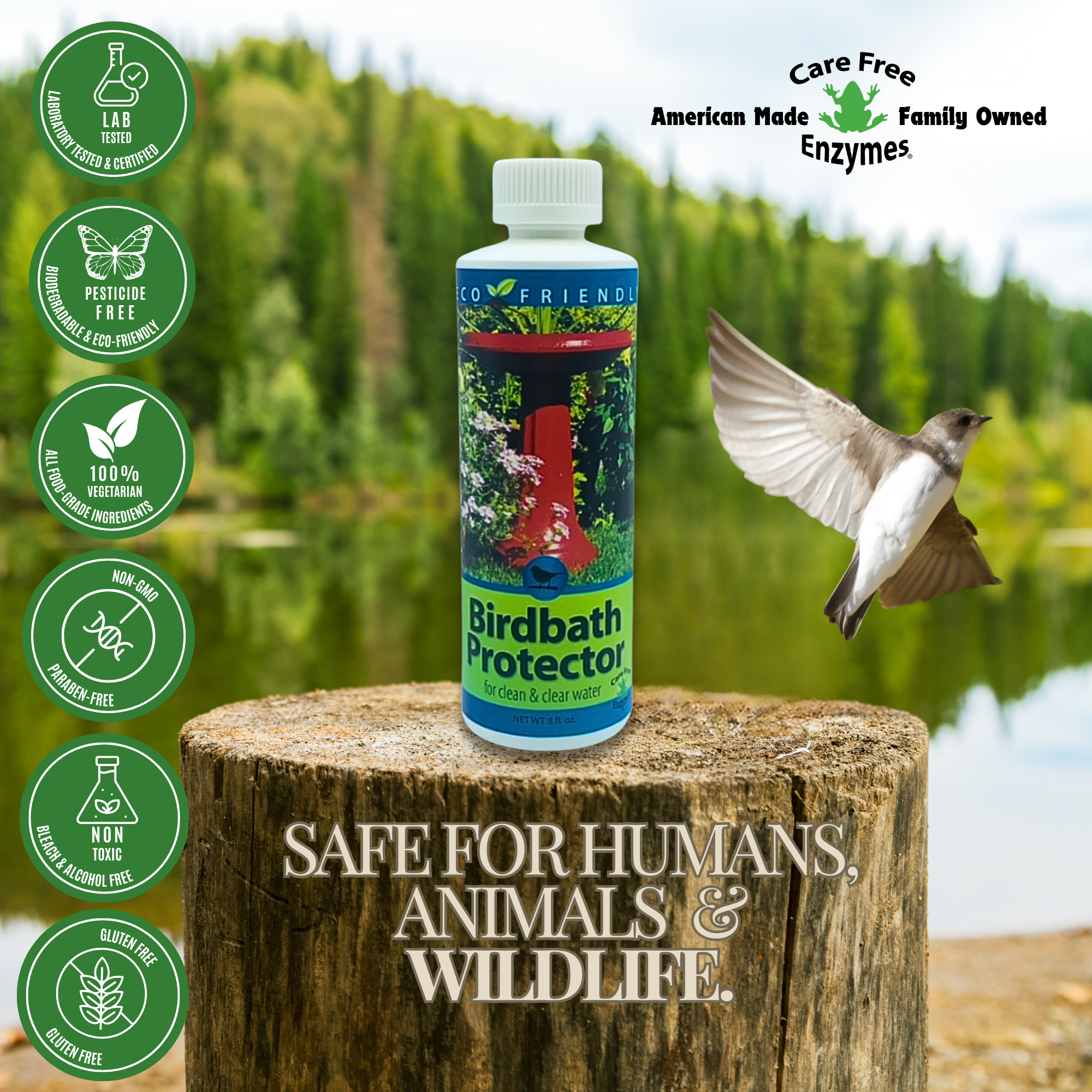 Natural Bird Bath Protector | Keeps Water Clean & Safe for Birds | 4 oz & 8 oz