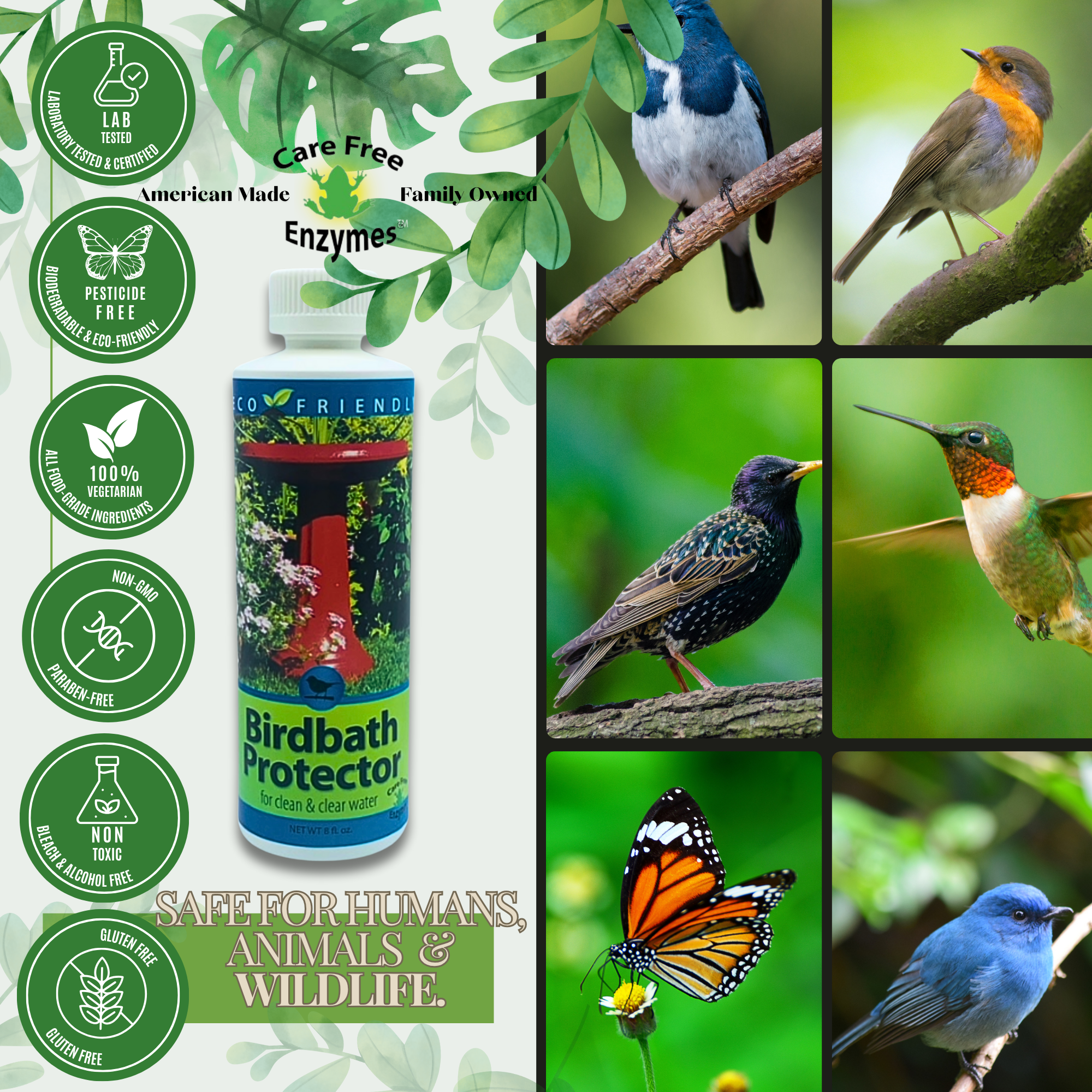 Natural Bird Bath Protector | Keeps Water Clean & Safe for Birds | 4 oz & 8 oz