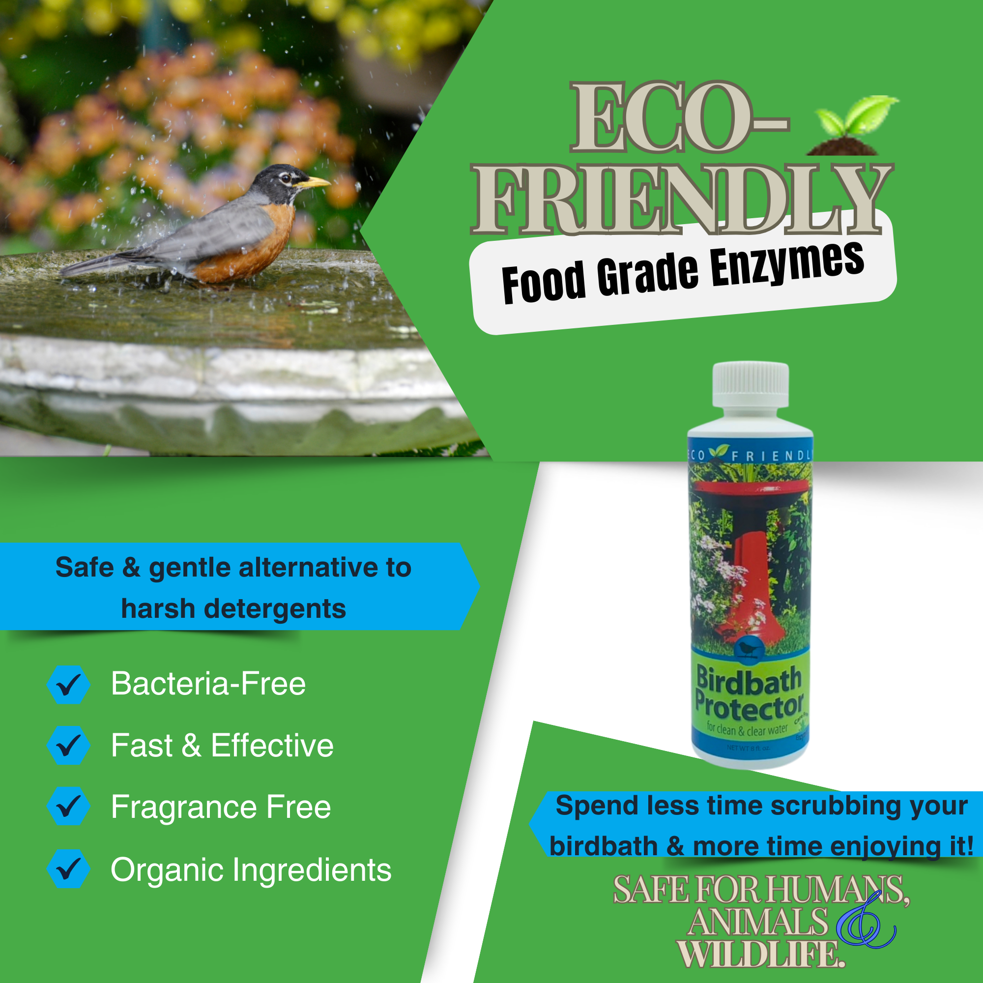 Natural Bird Bath Protector | Keeps Water Clean & Safe for Birds | 4 oz & 8 oz