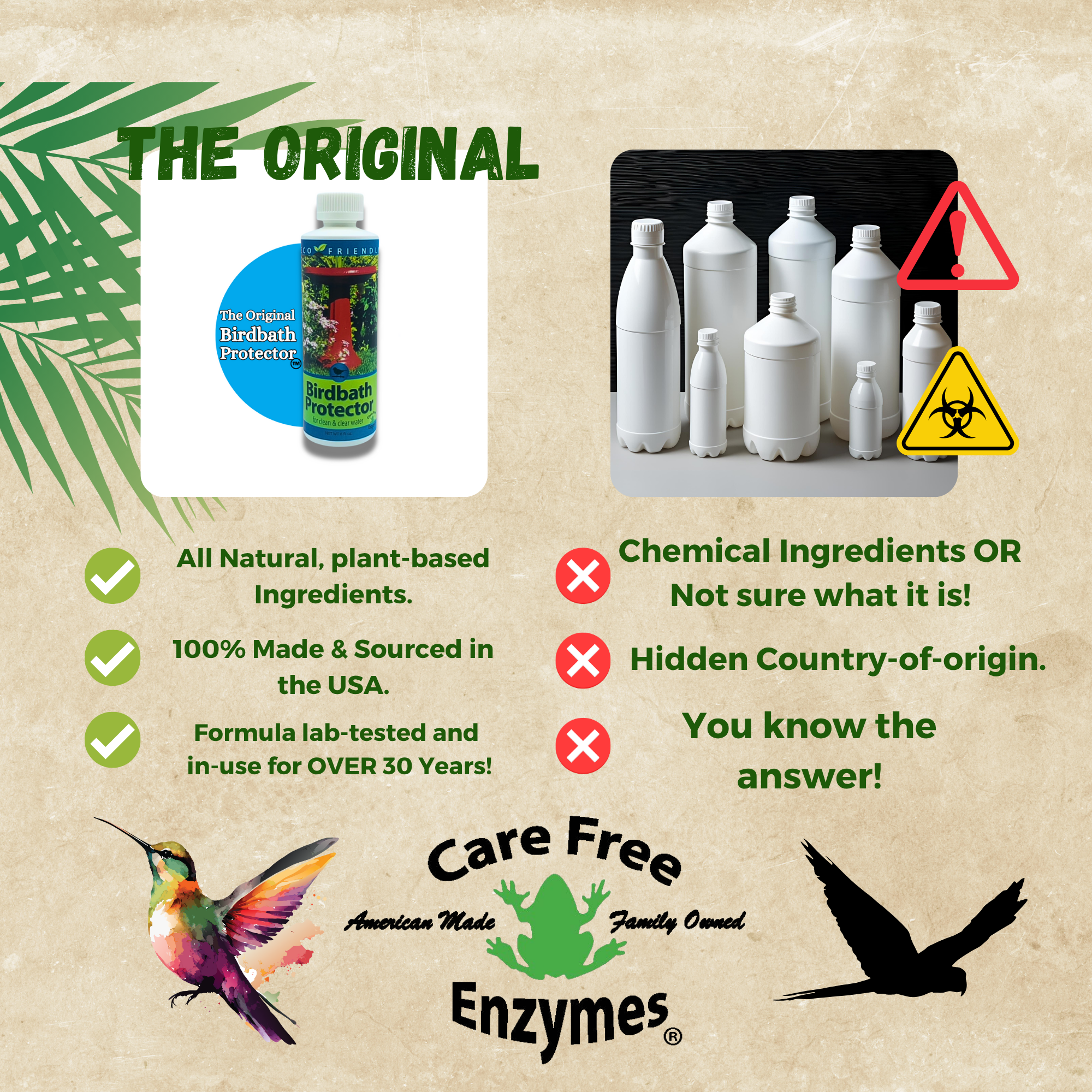 Natural Bird Bath Protector | Keeps Water Clean & Safe for Birds | 4 oz & 8 oz