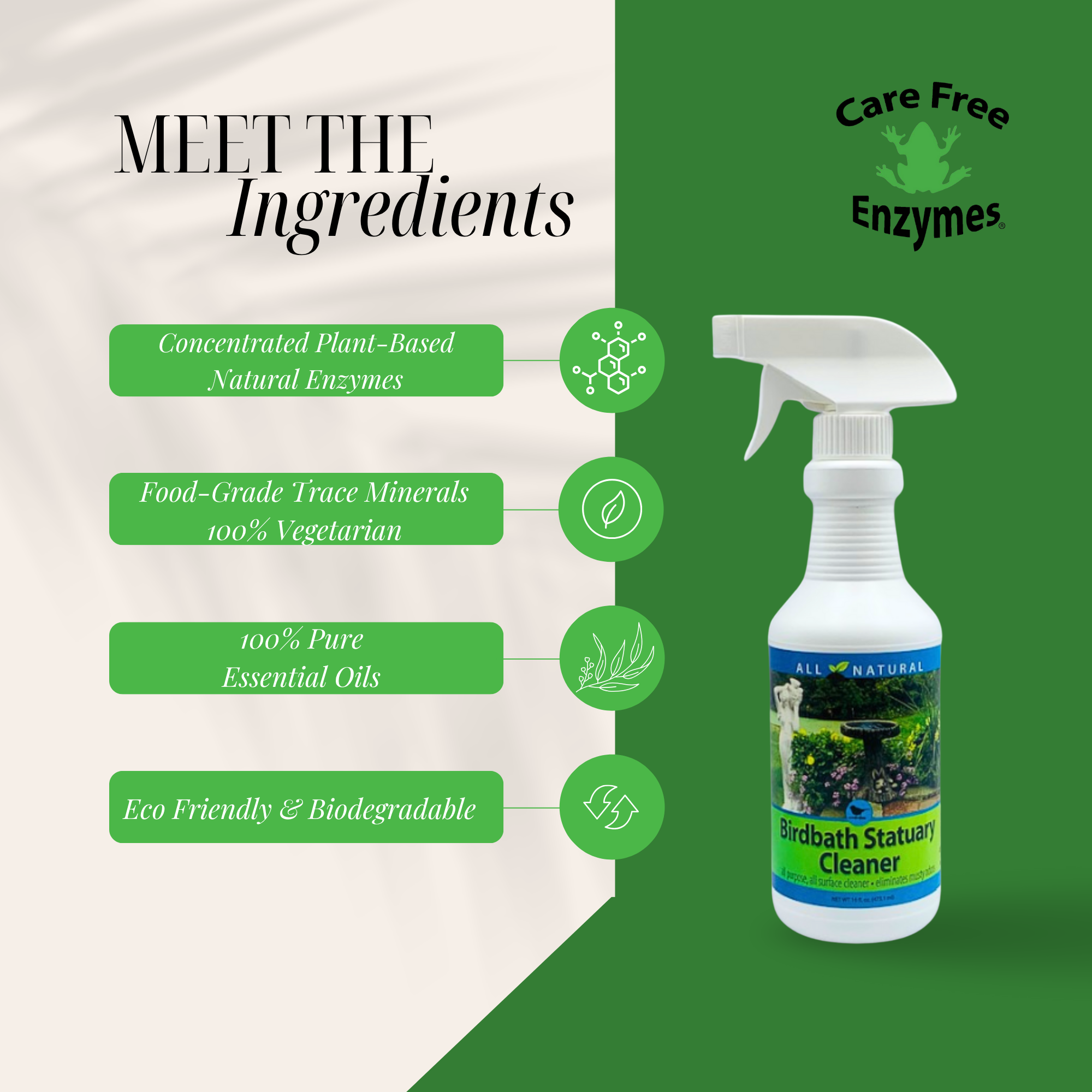 Outdoor Birdbath & Statuary Cleaner Spray | Removes Stains from Concrete, Stone & Resin | 16 oz