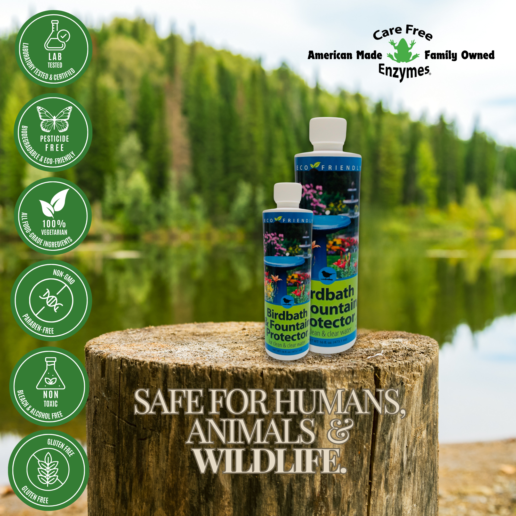 Natural Bird Bath & Fountain Protector | Keeps Water Clear & Slime-Free | 8 oz & 16 oz