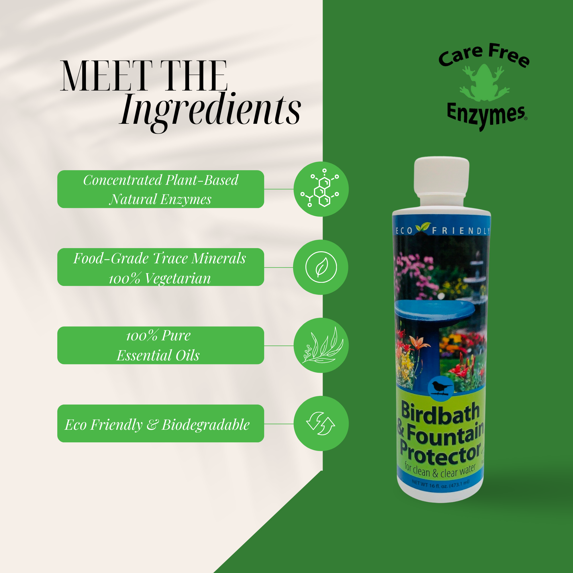 Natural Bird Bath & Fountain Protector | Keeps Water Clear & Slime-Free | 8 oz & 16 oz