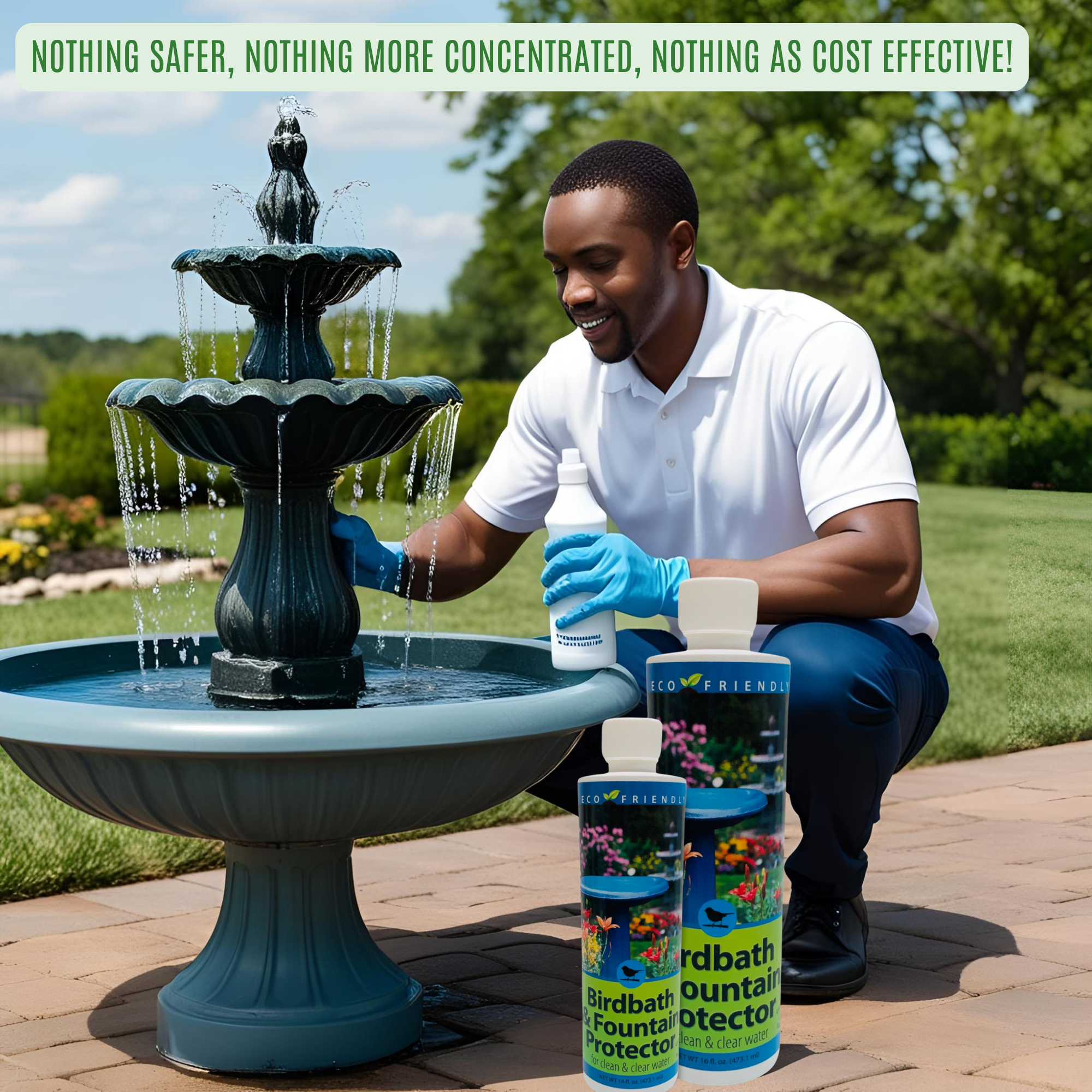 Natural Bird Bath & Fountain Protector | Keeps Water Clear & Slime-Free | 8 oz & 16 oz