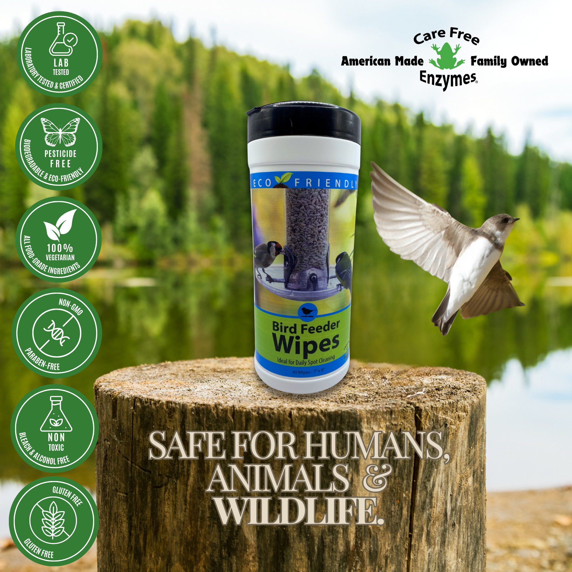 Natural Bird Feeder Cleaning Wipes | Safe & Convenient | Birdfeeder Wipes | 40 Count